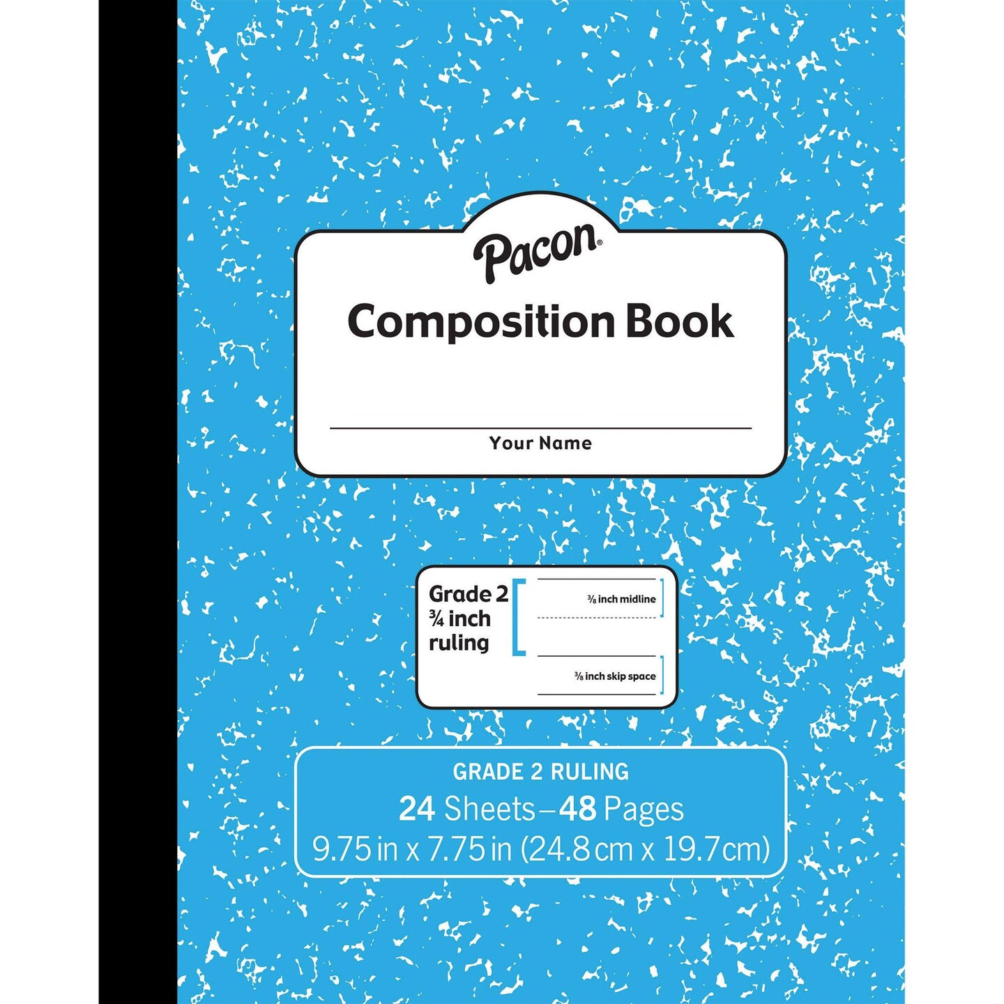 Composition Book, Grade 2, Blue Marble, 3/4&#x22; x 3/8&#x22; x 3/8&#x22; Ruled, 9-3/4&#x22; x 7-3/4&#x22;, 24 Sheets, Pack of 24