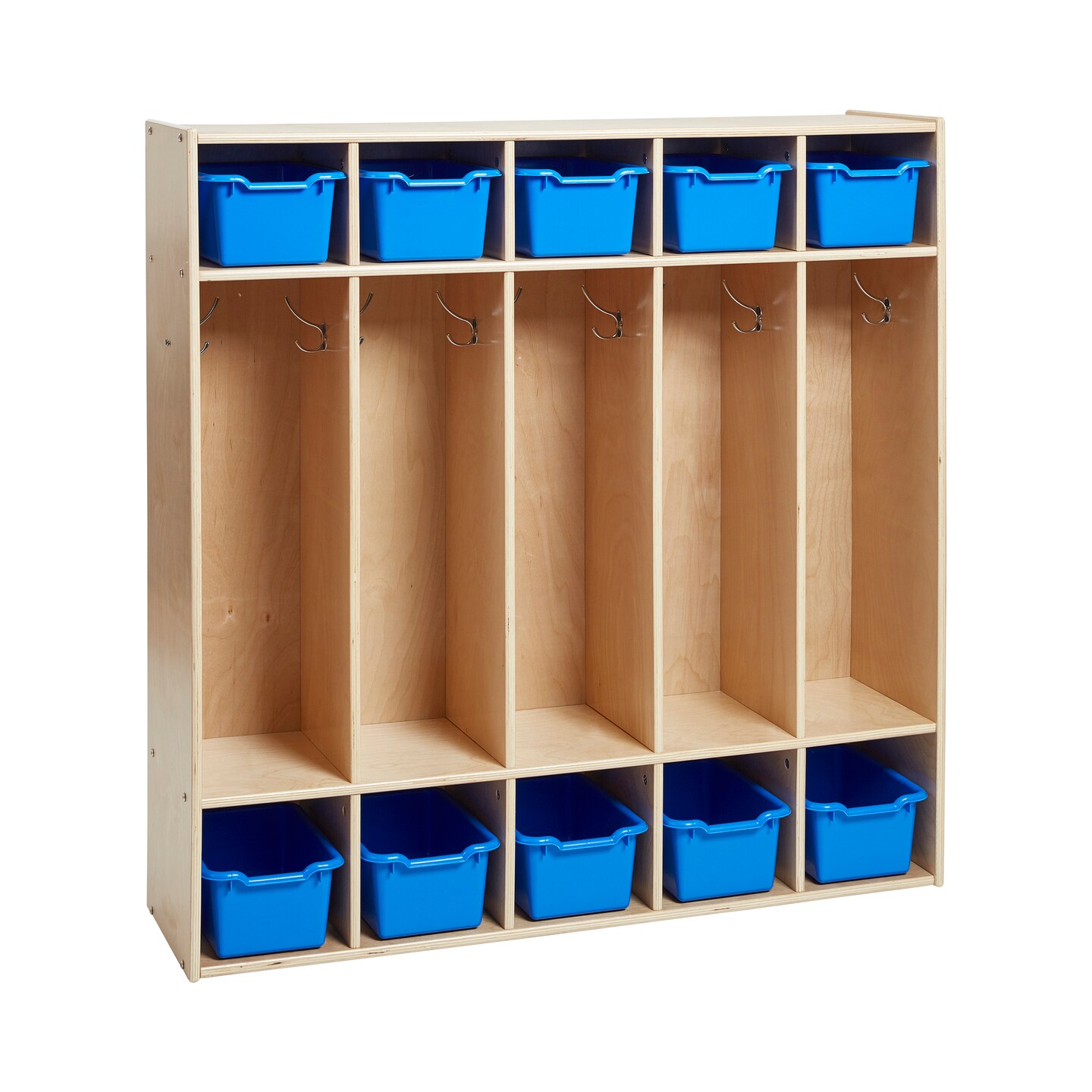 Streamline 5-Section Coat Locker with Scoop Front Storage Bins, Natural, Classroom Furniture