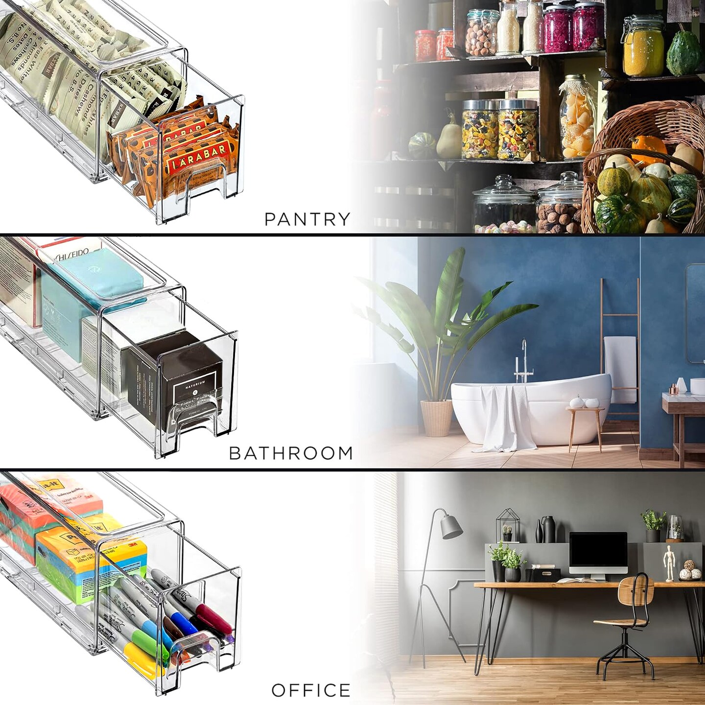 Sorbus 2 Pack Small Clear Stackable Pull-Out Drawers - Organization and Storage Containers for Kitchen, Pantry, Bathroom and More