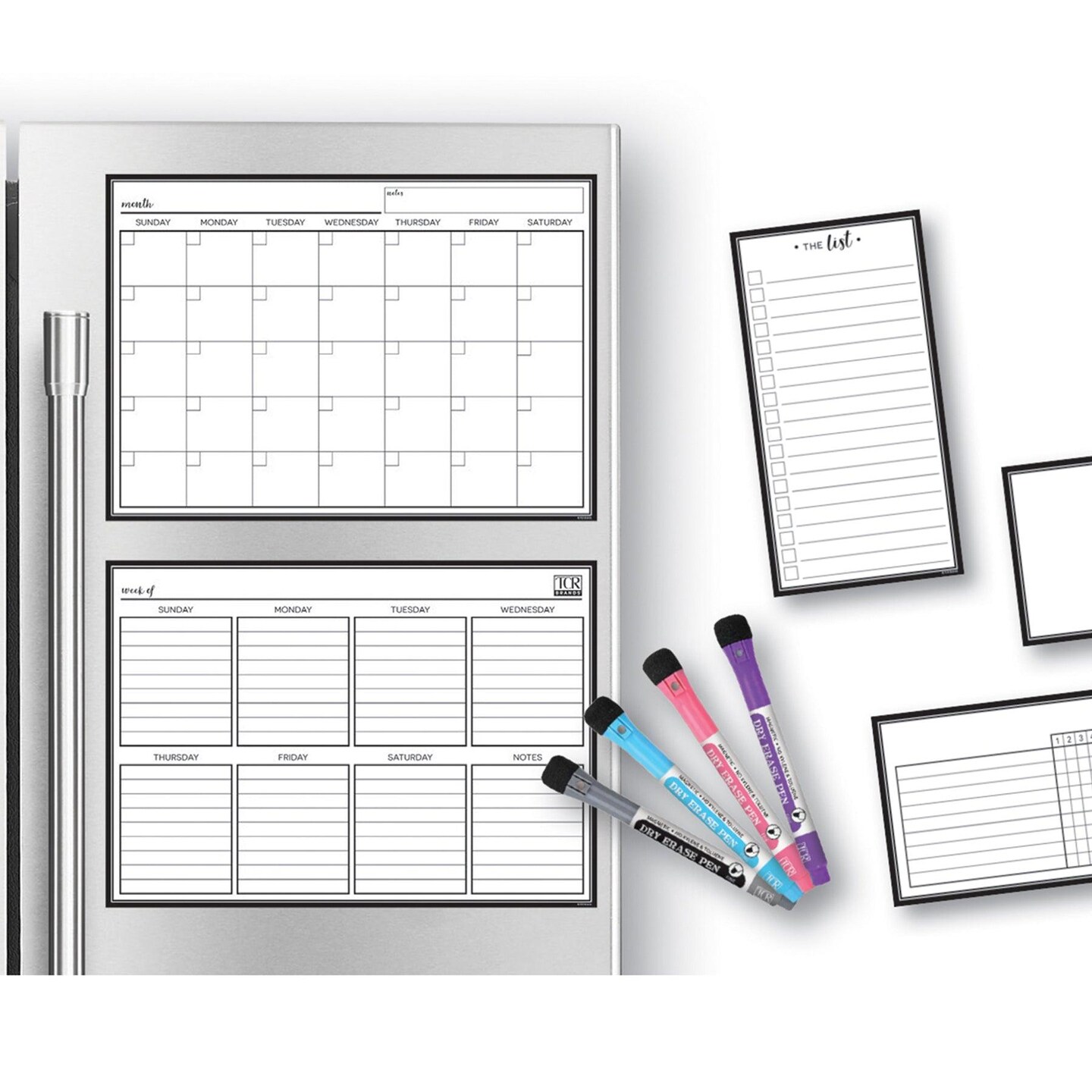 Black &#x26; White Dry-Erase Magnetic Calendar Set