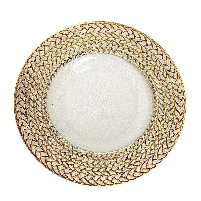 8 GOLD SILVER BRAIDED RIM 13&#x22; Round Clear Glass Charger Plate
