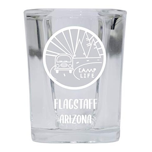 Flagstaff Arizona Souvenir Laser Engraved 2 Ounce Square Base Liquor Shot Glass Camp Life Design