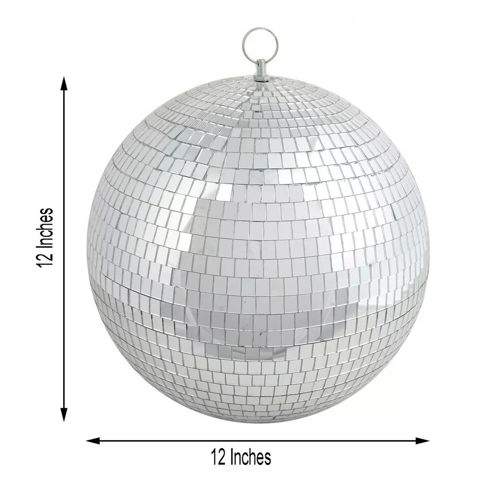 2 pcs 12&#x22; Large Silver Glass Hanging Disco Mirror Balls