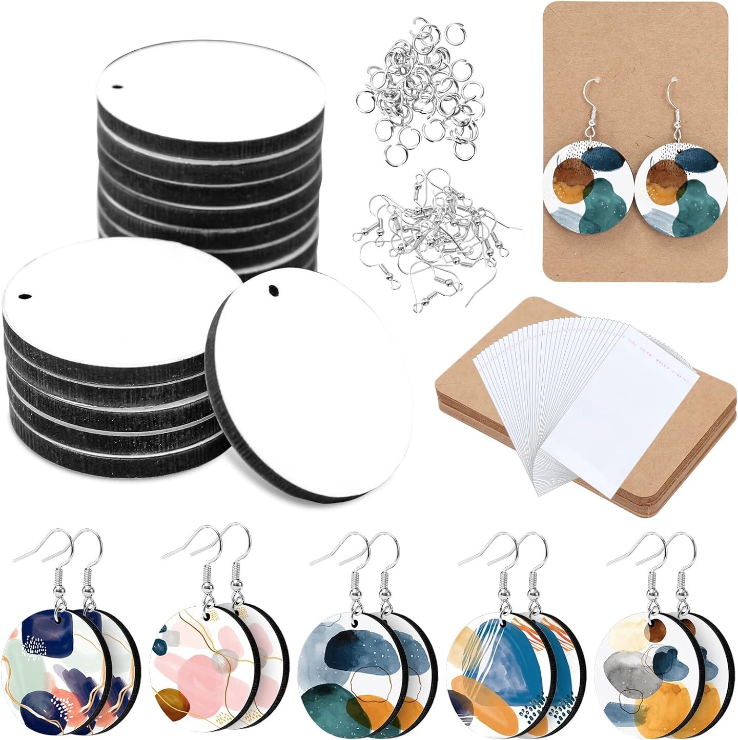 Round Sublimation Blank Earrings with Earring Hooks and Jump Rings Unfinished Heat Transfer Earrings for Christmas Valentine Women Girls DIY Earring Project Sublimation Accessories, 50Pcs