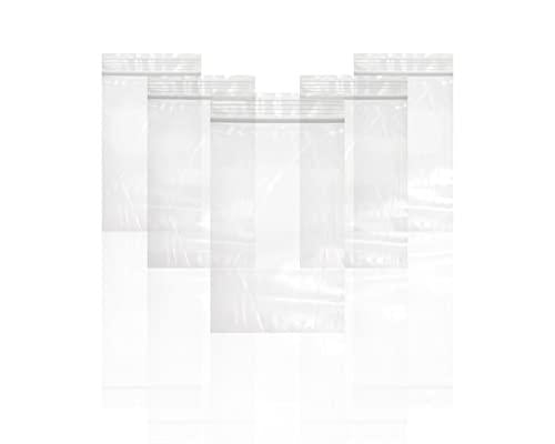100 Pack Clear Poly Bags 5x8. Self Lock Plastic Bags 5 x 8. Thickness 2 mil. Self Sealing Zip Lock. Reclosable &#x26; Resealable Zipper &#x26; Reusable. FDA Grade Food Storage. Self Lock.
