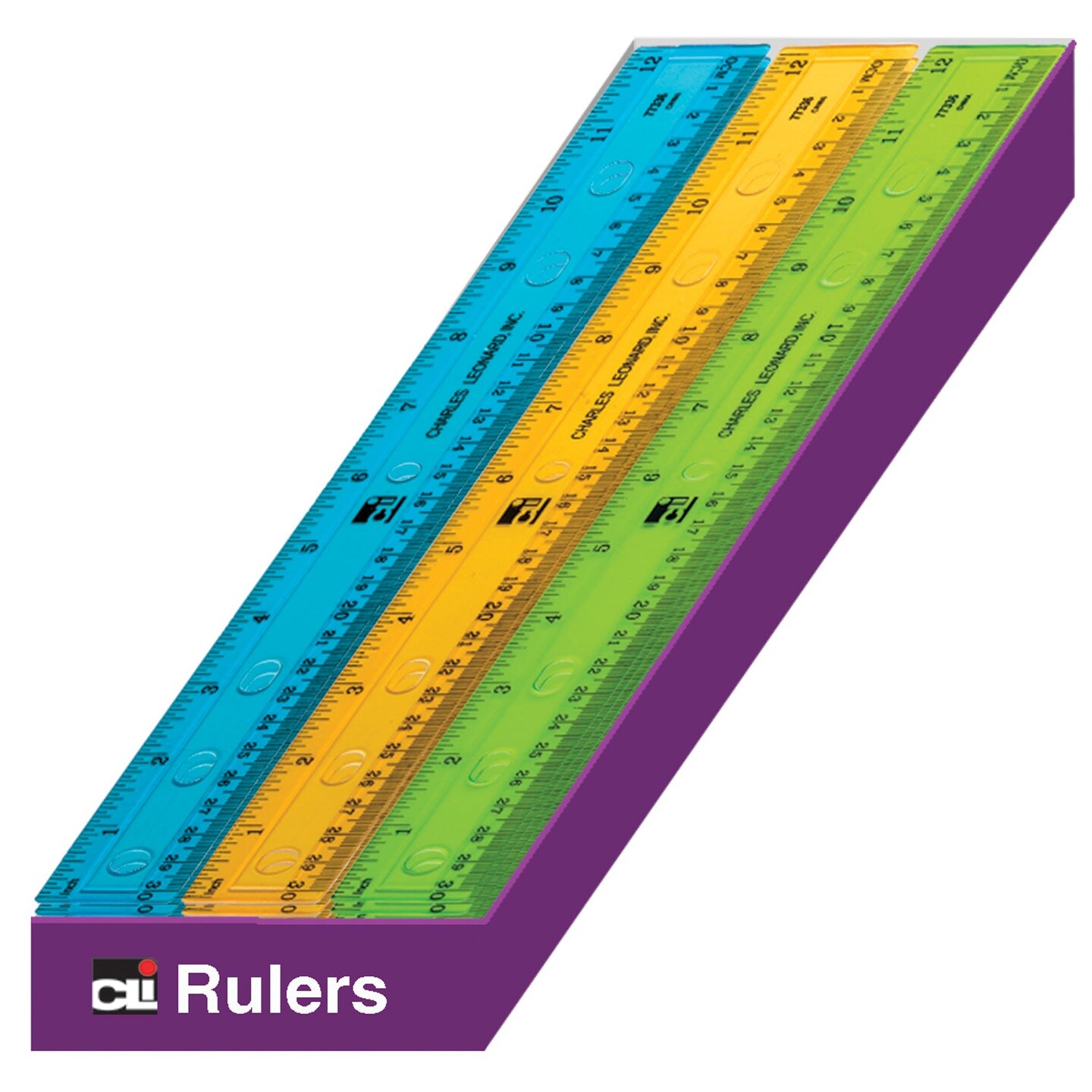 Plastic 12&#x22; Ruler, Flat, Translucent Assorted Colors, Pack of 36