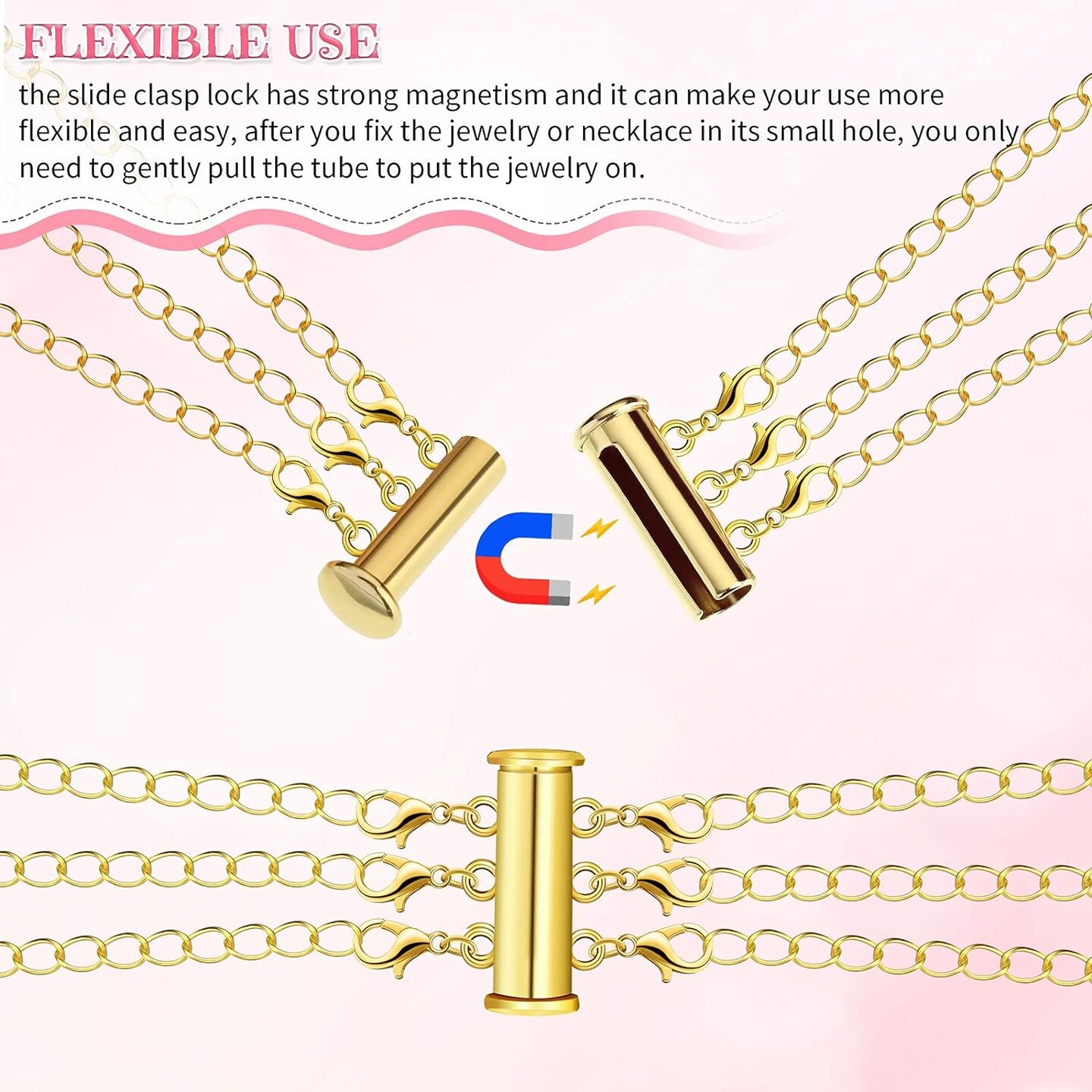12 Pieces Necklace Layering Clasp Necklace Connector Slide Clasp Lock Multi Strand Slide Tube Clasp Plated Tube Lock Connector Necklace Separator with Bracelet Chain Extender Box (Gold, Silver)