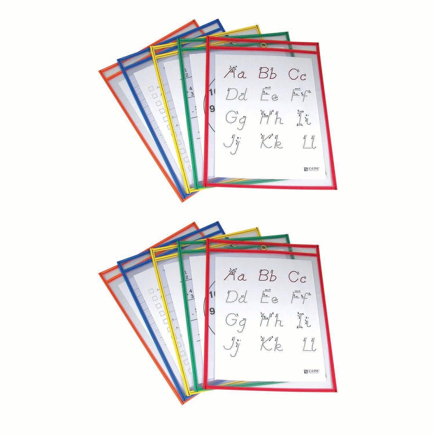 Reusable Dry Erase Pockets, Primary Colors, 9&#x22; x 12&#x22;, 5 Per Pack, 2 Packs