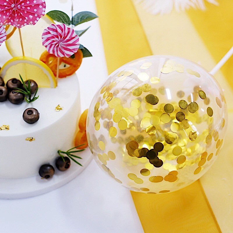 Happy Birthday Cake Topper Set with Paper Fans and Confetti Balloon Decorations