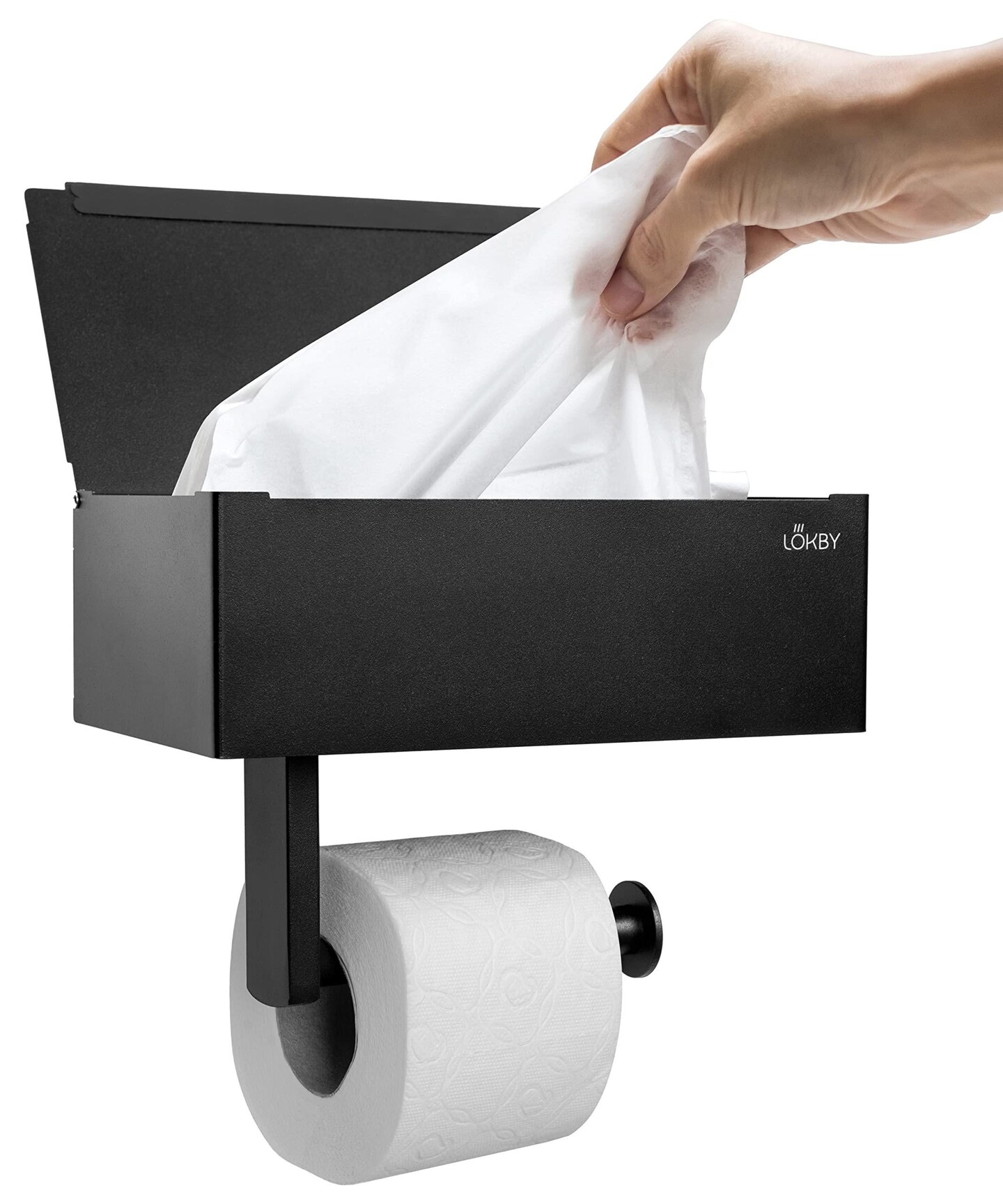 Black Toilet Paper Holder with Storage Adhesive or Screw Wall Mounted Flushable Wipes Dispenser & Storage Fits Any Bathroom Toilet Paper Roll Holder with Shelf Keep Your Wet Wipe Hidden