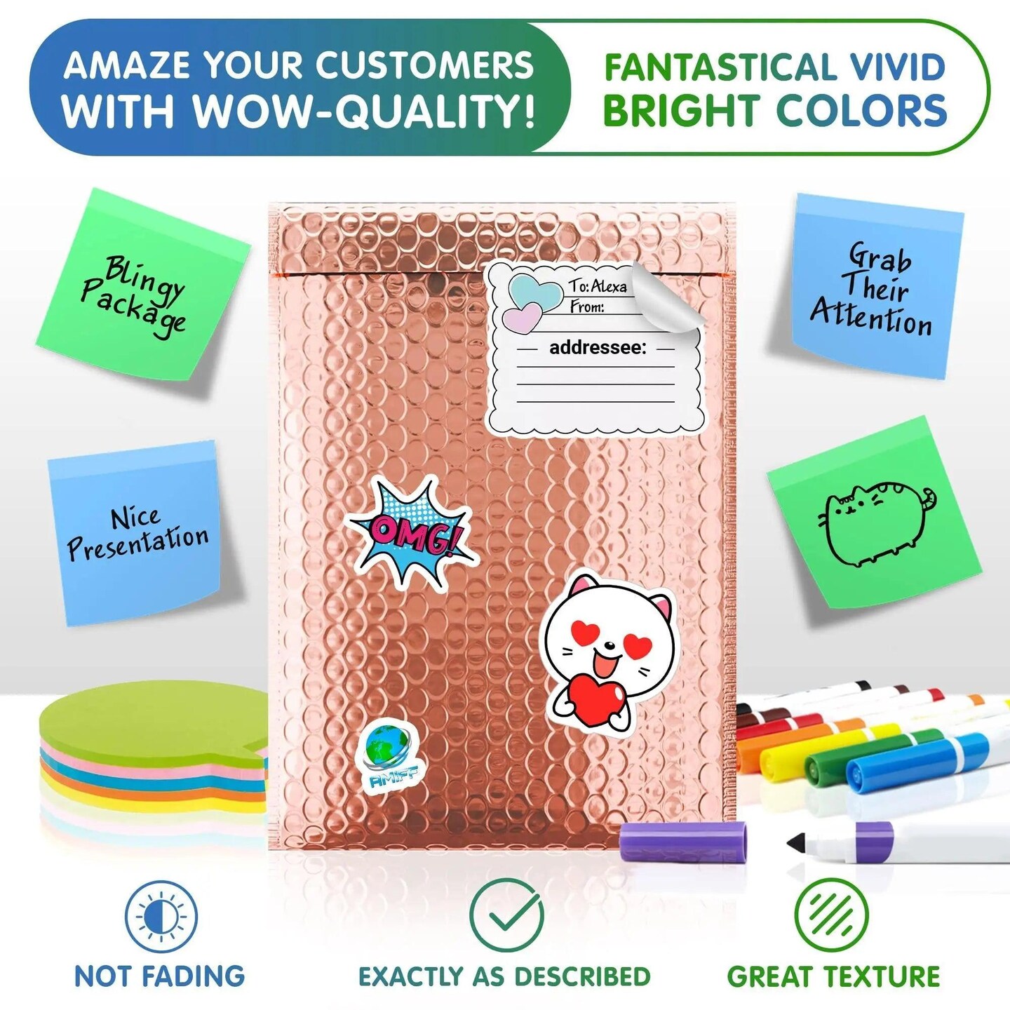 AMZ Rose Gold Bubble Mailer 8 x 11. Pack of 25 Padded Envelopes Rose Gold Foil Mailing Envelopes 8x11 Metallic Padded Shipping Packing Supplies Self Seal Cute Bubble Mailers
