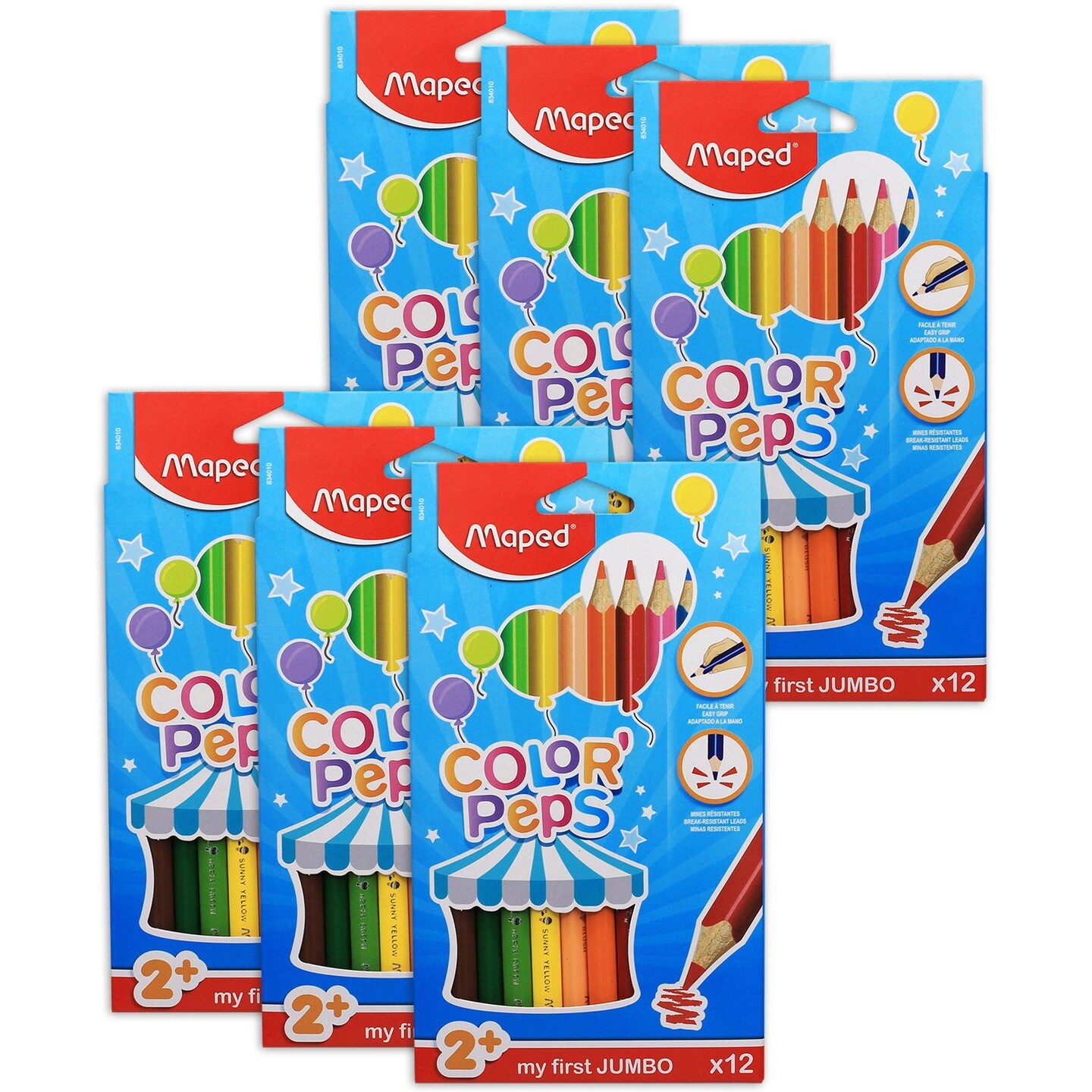 Color&#x27;Peps My First Jumbo Triangular Colored Pencils, 12 Per Pack, 6 Packs
