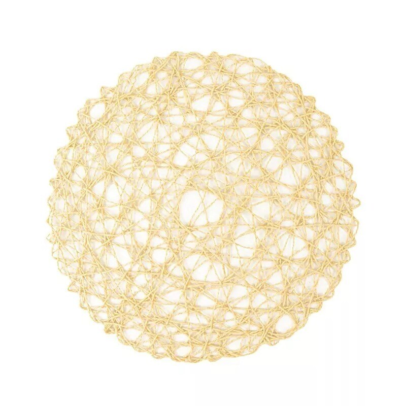 6 Beige 15&#x22; wide Round Metallic String Placemats