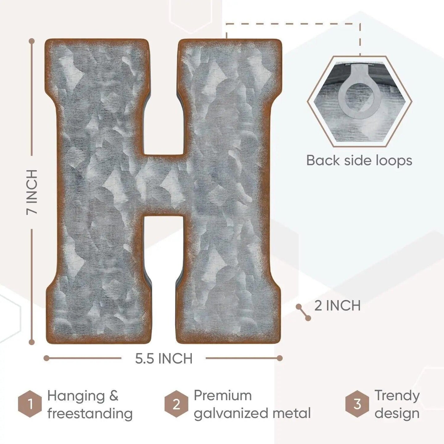 Galvanized Metal Letters for Wall Decor 3D Letter H for Hanging or Freestanding Unique Blend of Rustic Vintage Western and Industrial Styles Fits for Living Room Lobby Kitchen Bedroom Decoration