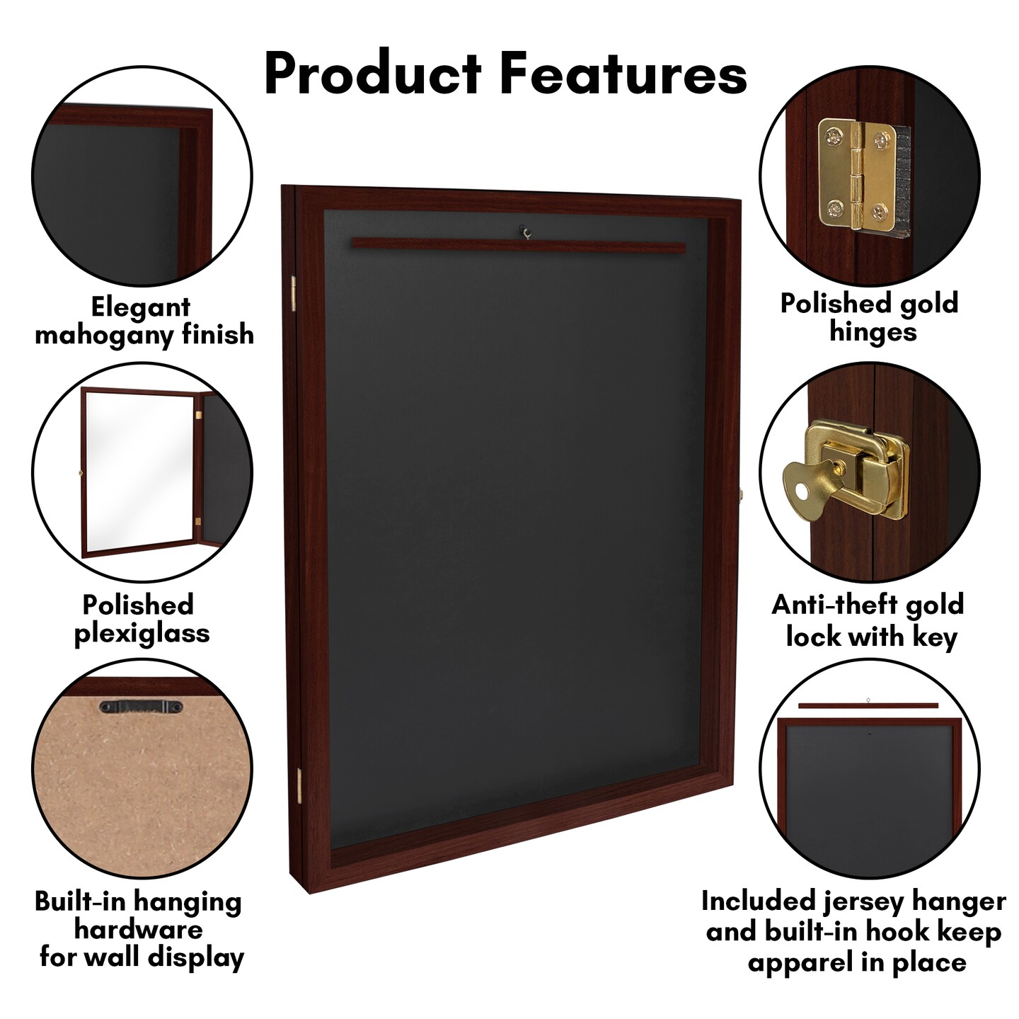 Americanflat 23x31 Lockable Jersey Display Case - Jersey Shadow Box Frame - Includes Built-in Hook for Jersey - Anti-Theft Lock - Polished Plexiglass Cover - Hanging Hardware