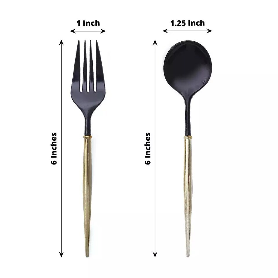 BLACK GOLD 24 Premium 6&#x22; Plastic CUTLERY Spoons Forks Set