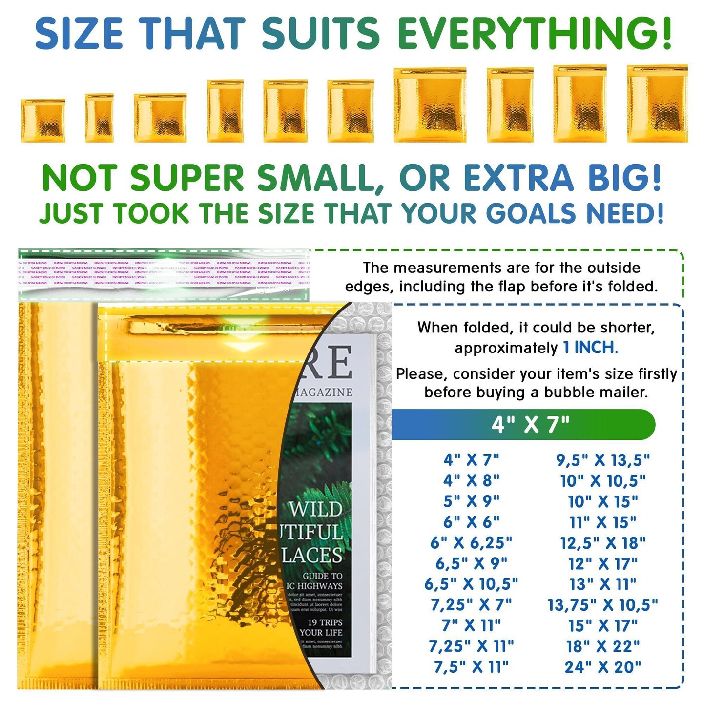 AMIFF Gold Metallic Bubble Mailers 4 x 7 Pack of 50 Opaque Mail Bubble Envelopes with Sturdy Adhesive Line Reliable Padded Shipping Envelopes Waterproof Padded Envelopes Various Sizes