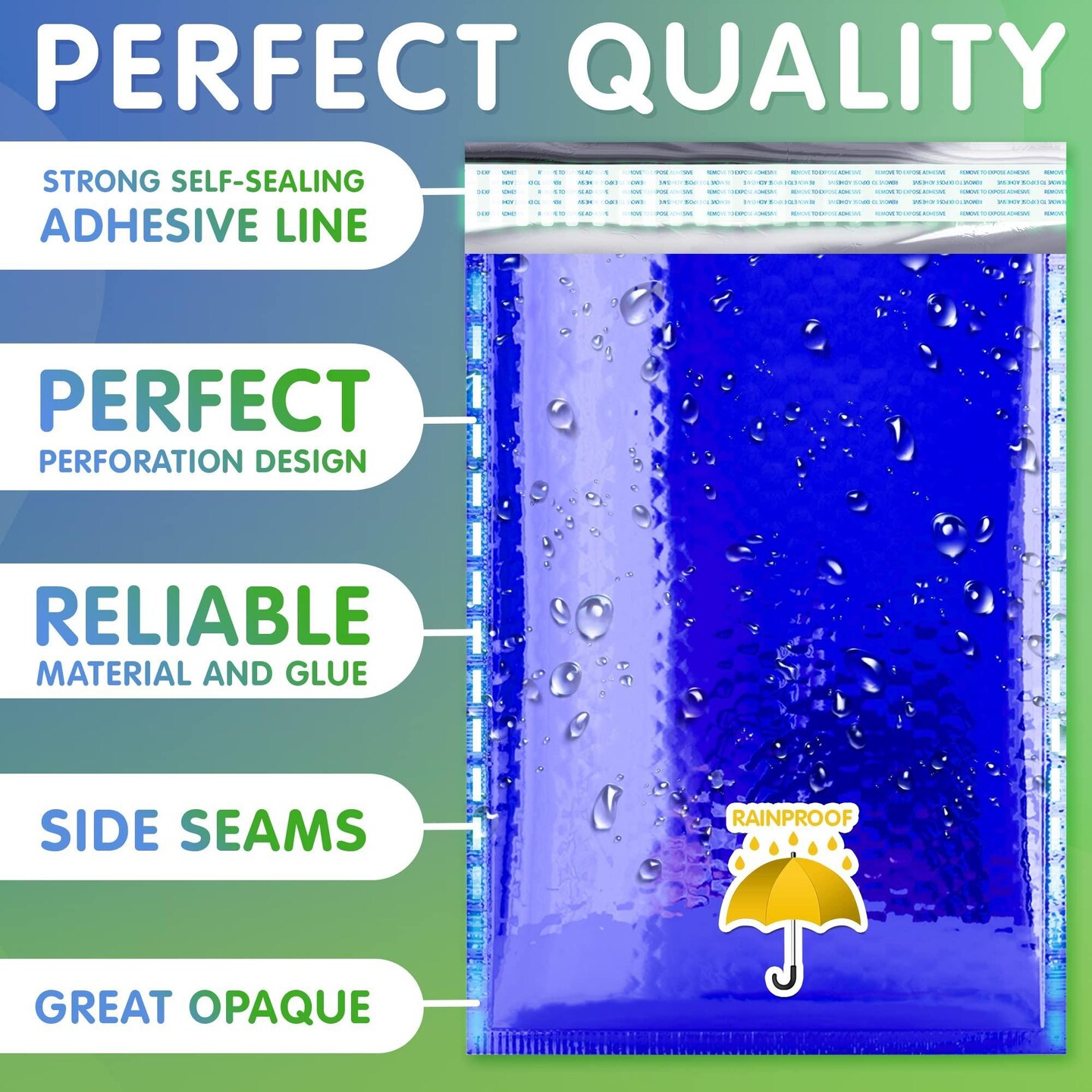 Blue Bubble Mailers 6.5 x 9 Pack of 10 Padded Cushion Mailing Envelopes 6 1/2 x 9 Shipping Bags with Peel and Seal Glamour Blue Metallic Foiled Bag for Mailing Packing