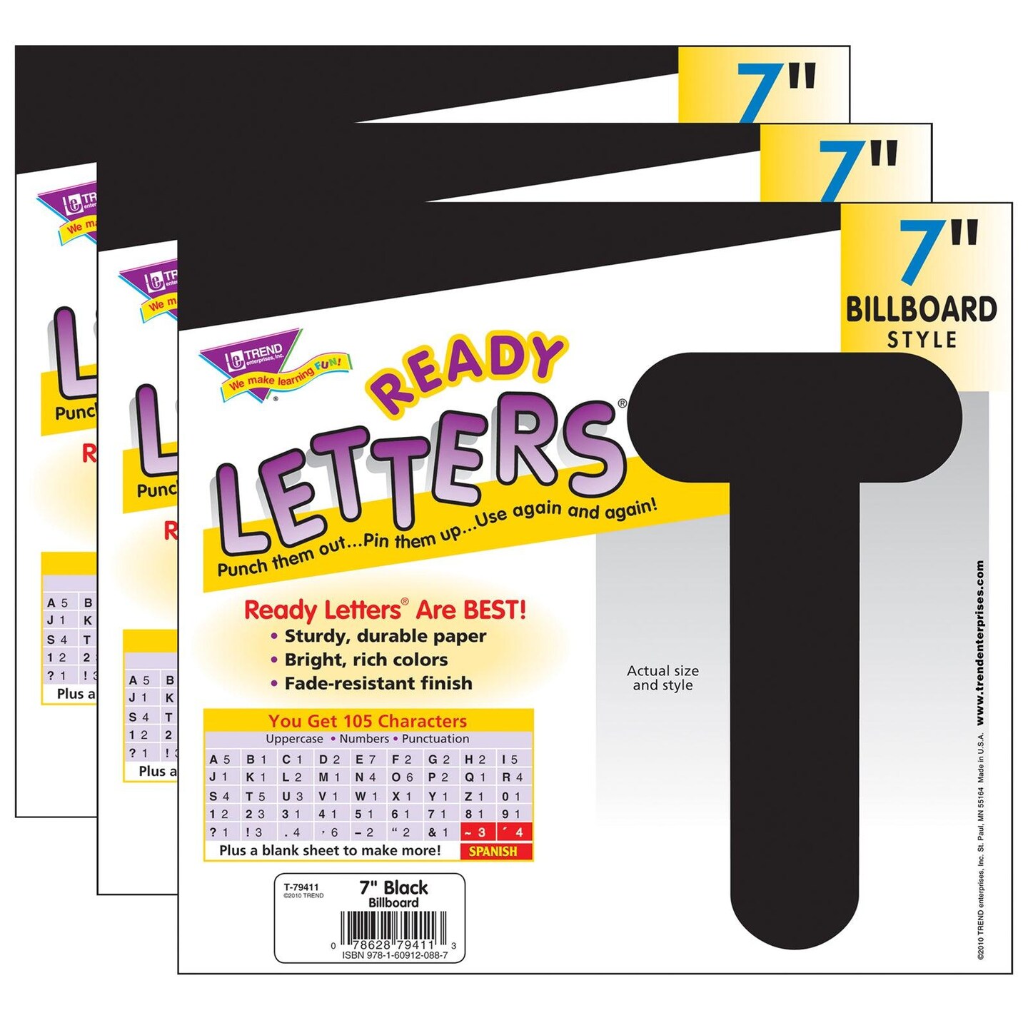 Black 7&#x22; Billboard Uppercase Ready Letters&#xAE;, 3 Packs
