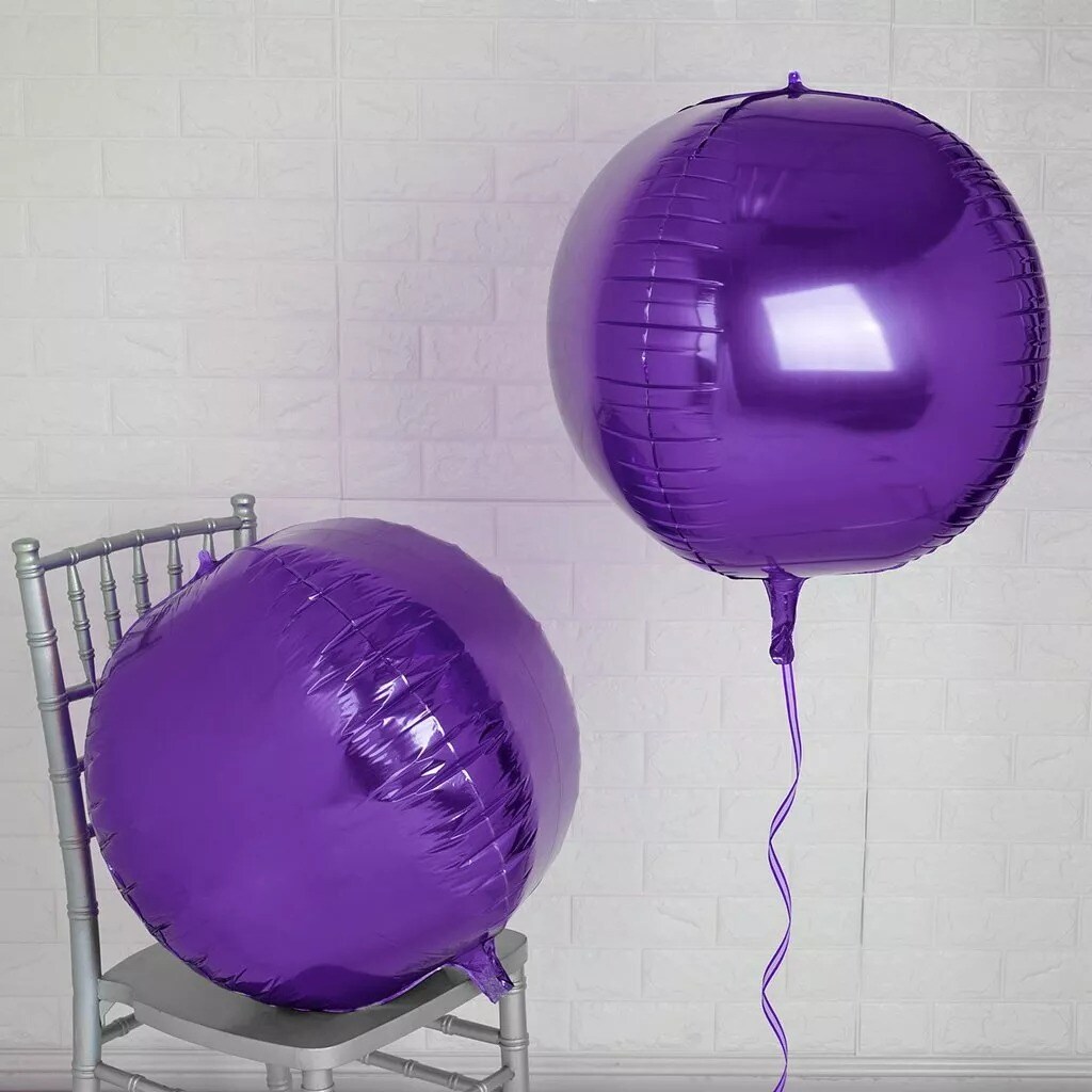 2 PURPLE 18&#x22; wide 4D Round Orbs Balls Mylar Foil Balloons