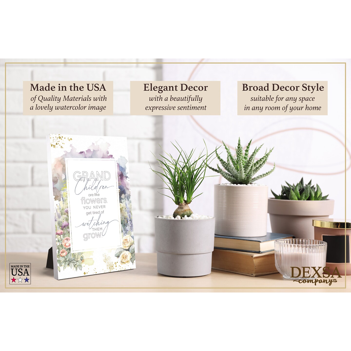 Grandchildren Wood Plaque with Easel and Hook Wall Tabletop Art - 6 inches x 9 inches