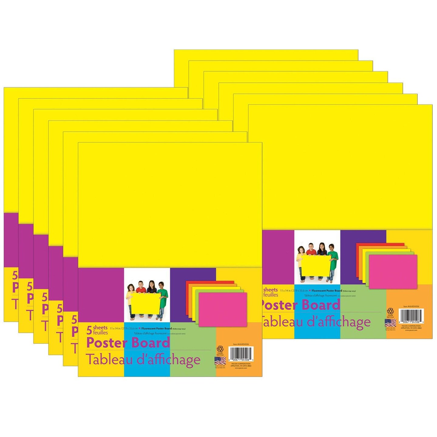 Neon Poster Board, 5 Assorted Colors, 11&#x22; x 14&#x22;, 5 Sheets Per Pack, 12 Packs