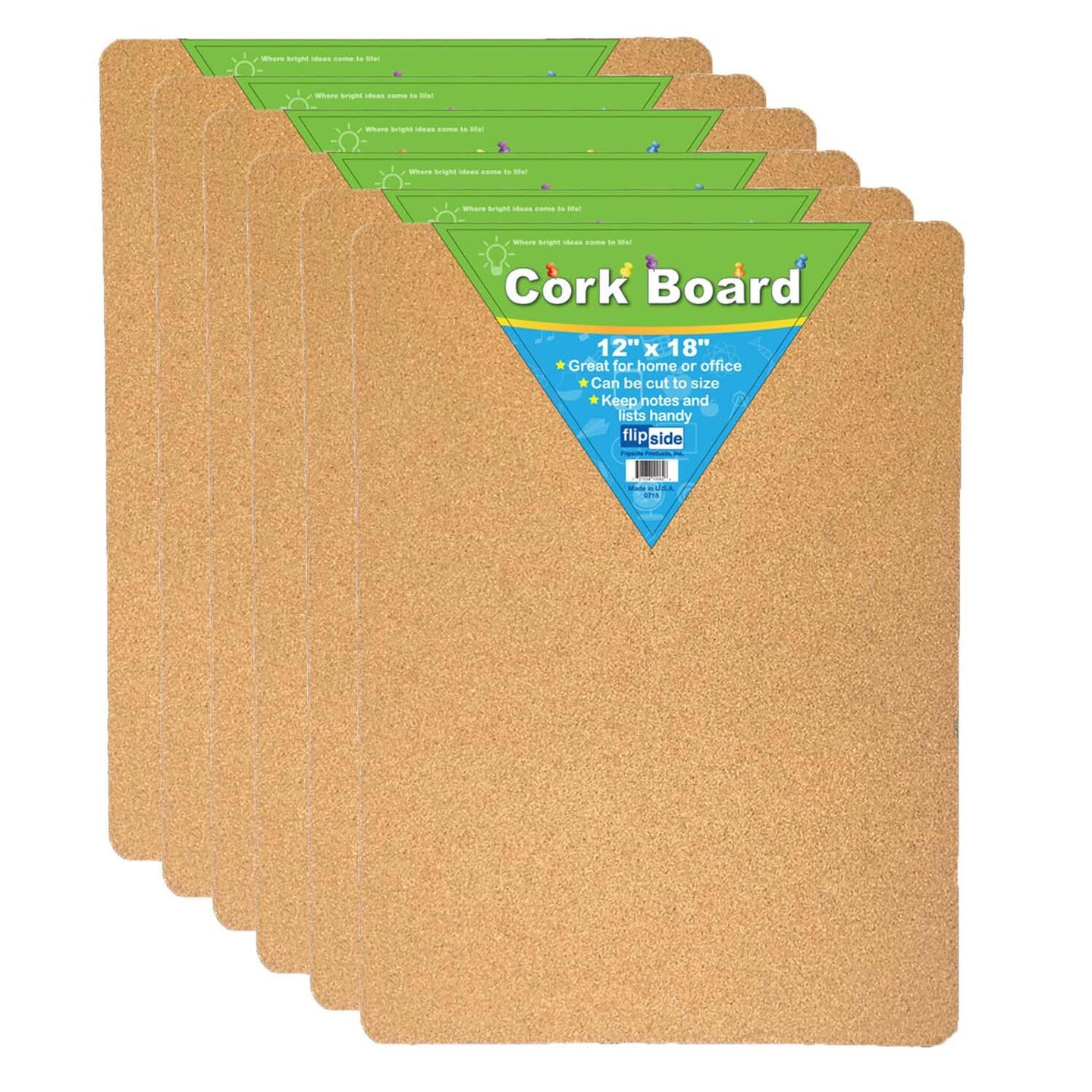 Cork Bulletin Board, 12&#x22; x 18&#x22;, Pack of 6
