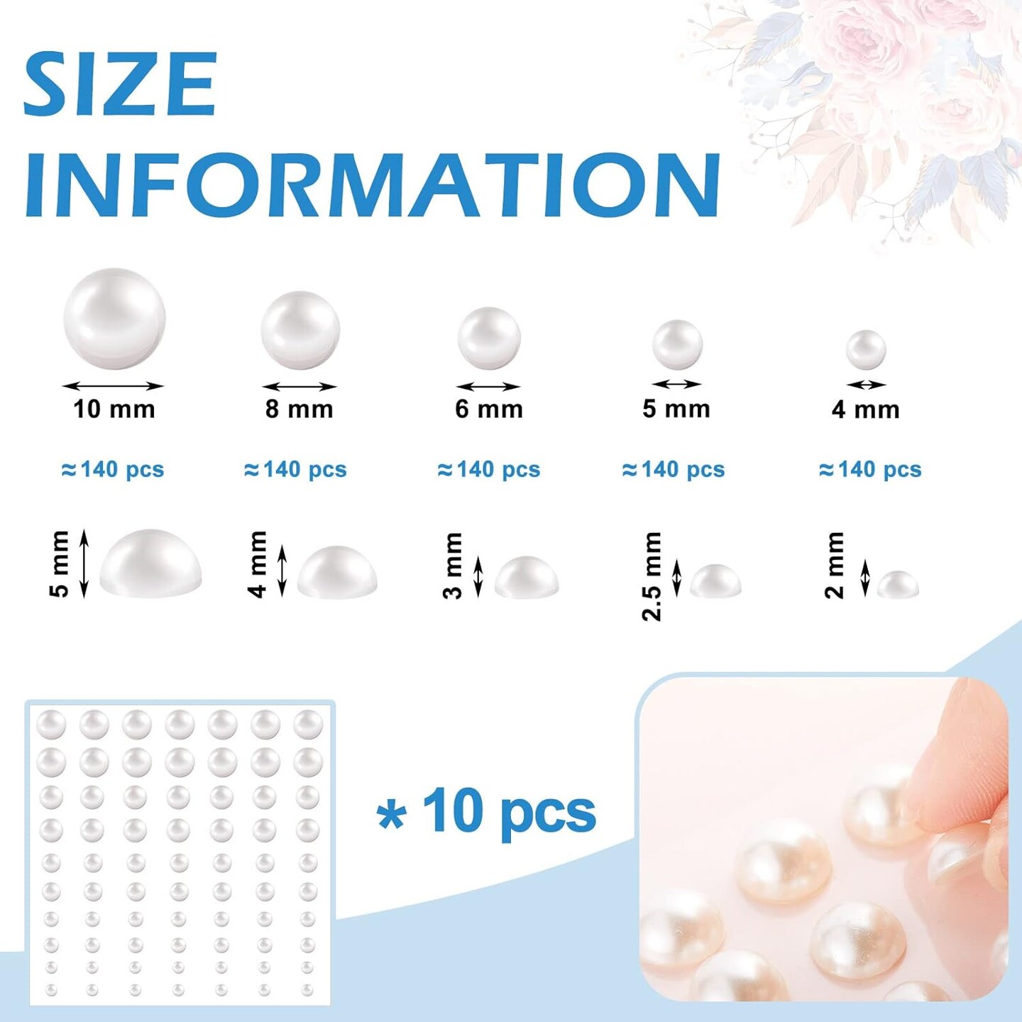 Hair Pearl Stickers Sheets on Face Self-Adhesive Hair Gems Accessories for Wedding Bride Crafts Flat Back Pearl Assorted Size, 700 Pieces