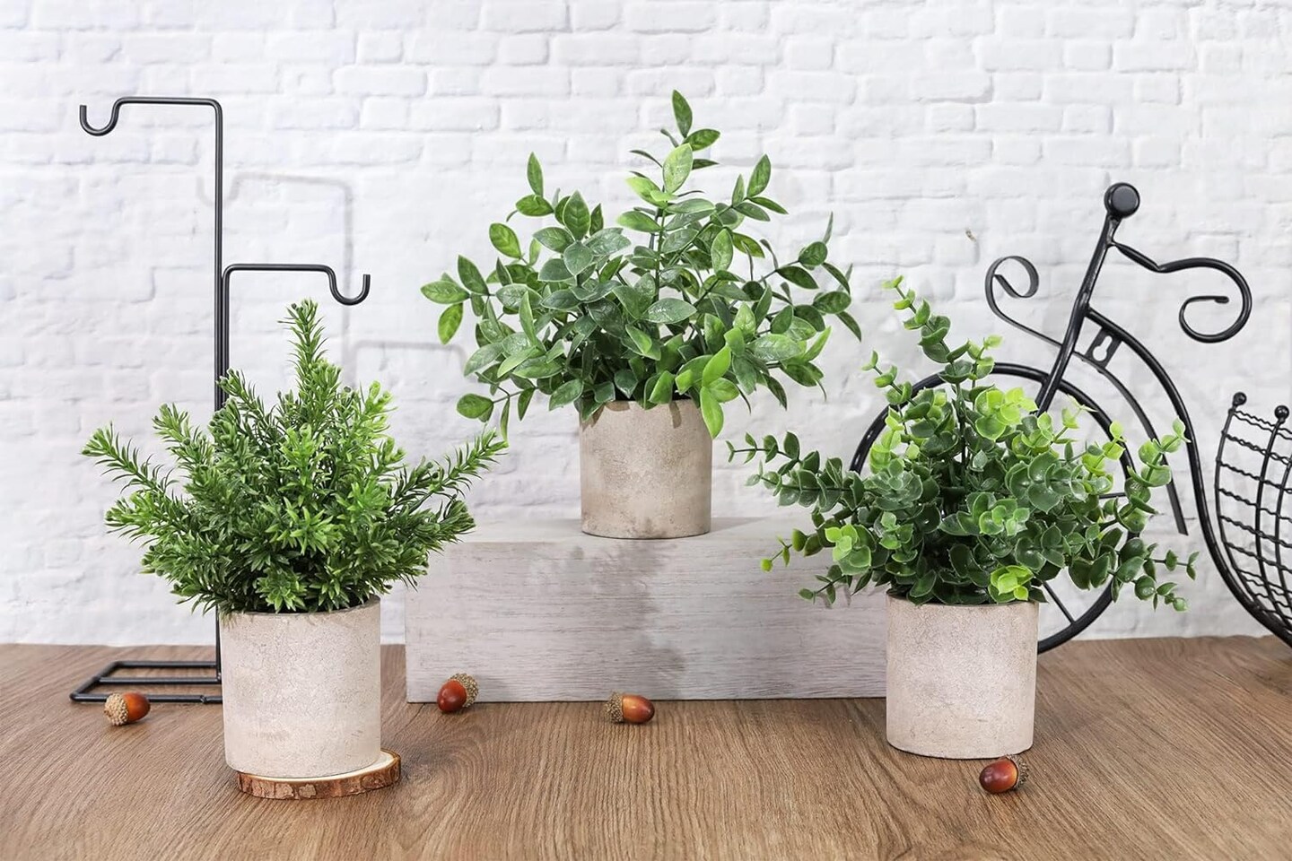 Miniature Elegance: Set of 3 Artificial Eucalyptus Plants in Potted Arrangement