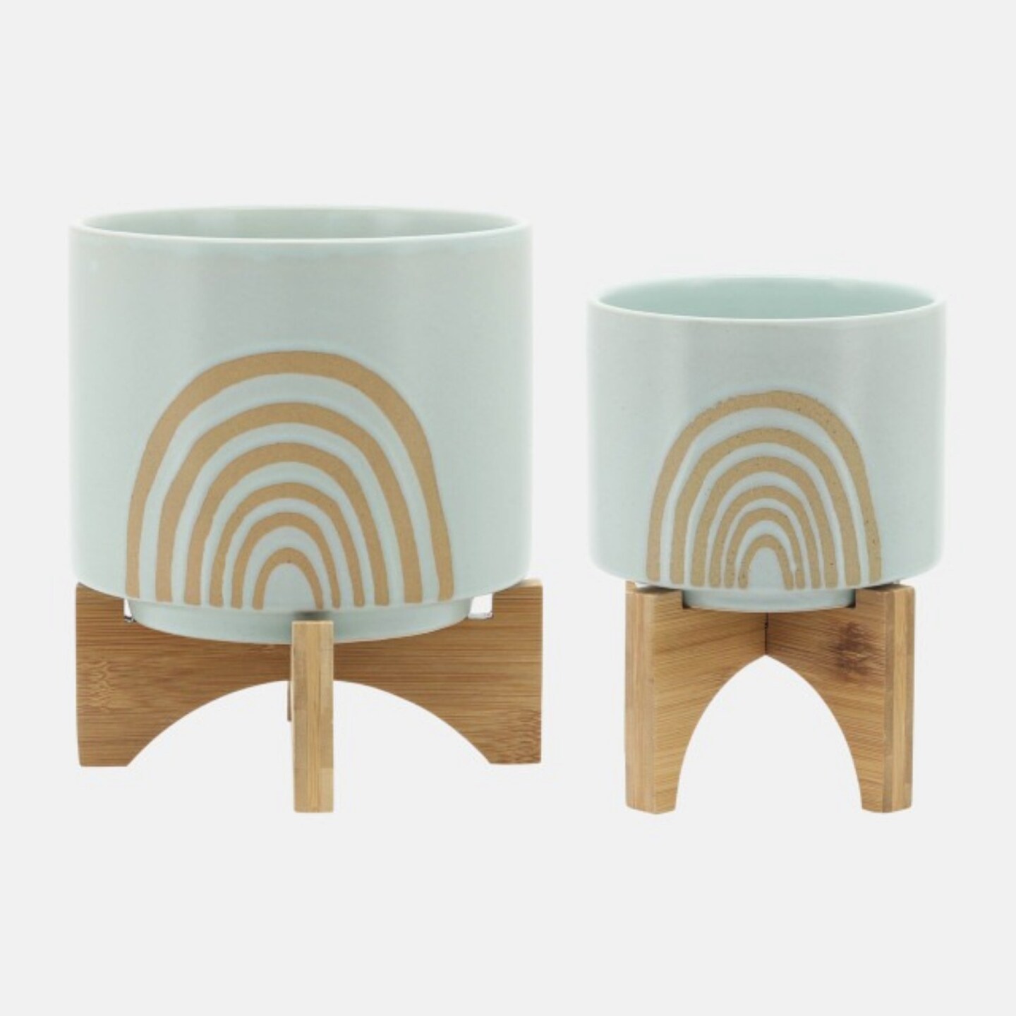 Kingston Living Arch Ceramic Planters with Stand - 10.5&#x22; - White and Brown - Set of 2
