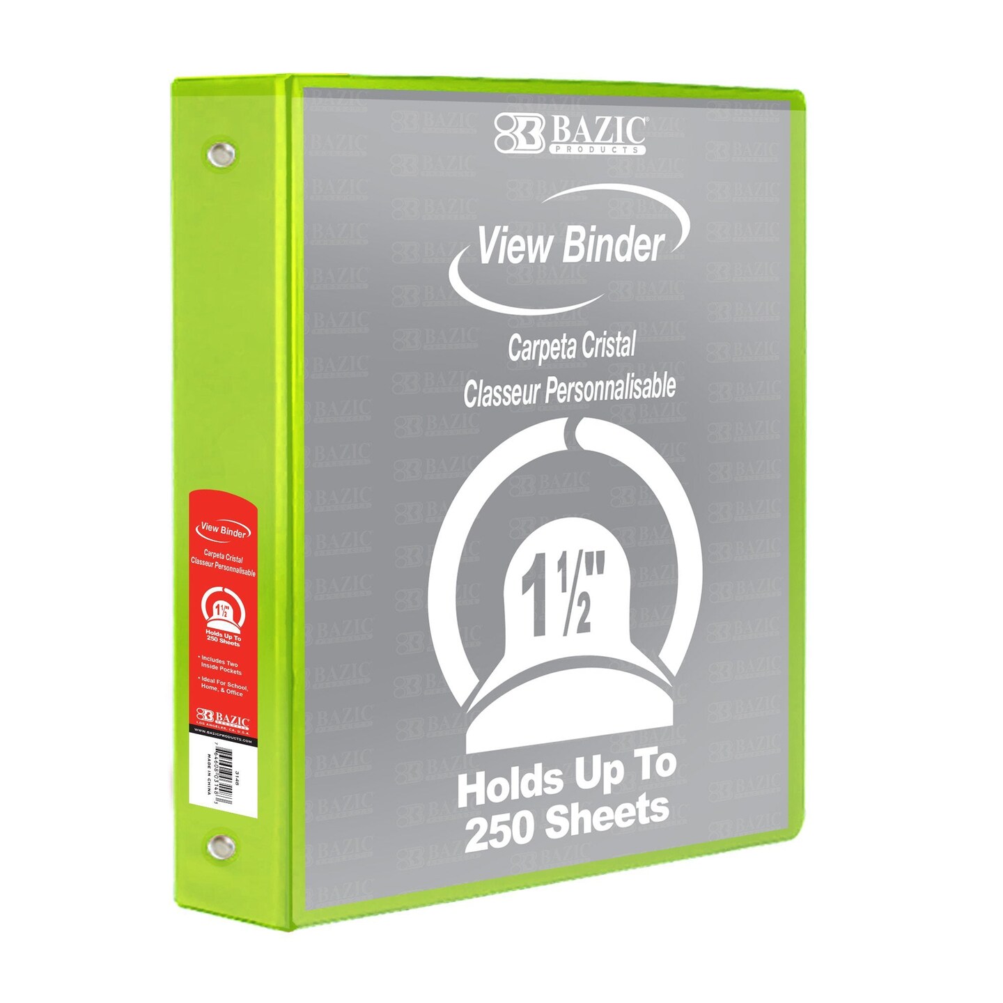 3-Ring View Binder with 2 Pockets, 1.5&#x22;, Lime Green, Pack of 6