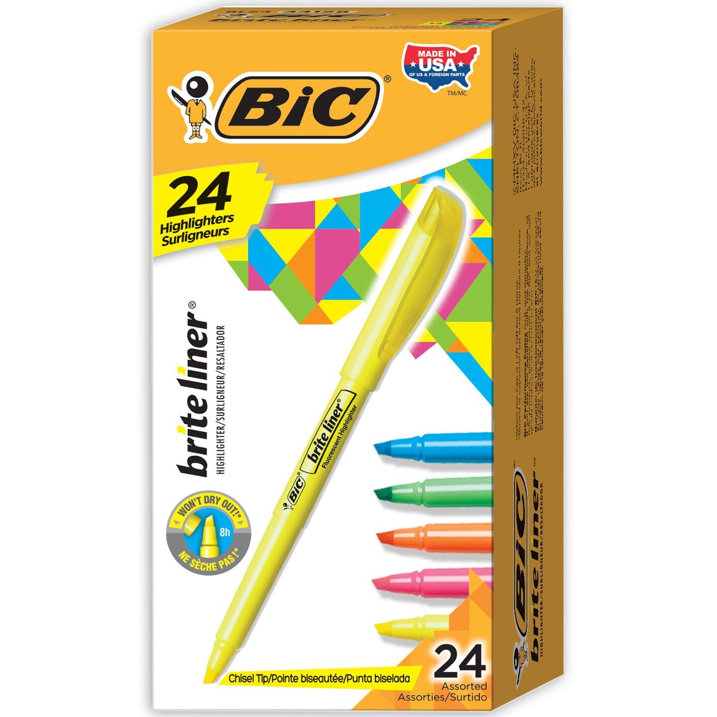 Brite Liner Highlighters Markers, Chisel Tip Super Bright Fluorescent Highlighters Assorted Colors, Won&#x27;t Dry Out, 24-Count Pack