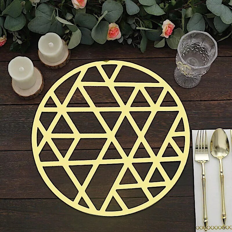 GOLD 6 Metallic 13&#x22; Laser Cut Geometric Triangle Cardboard PLACEMATS