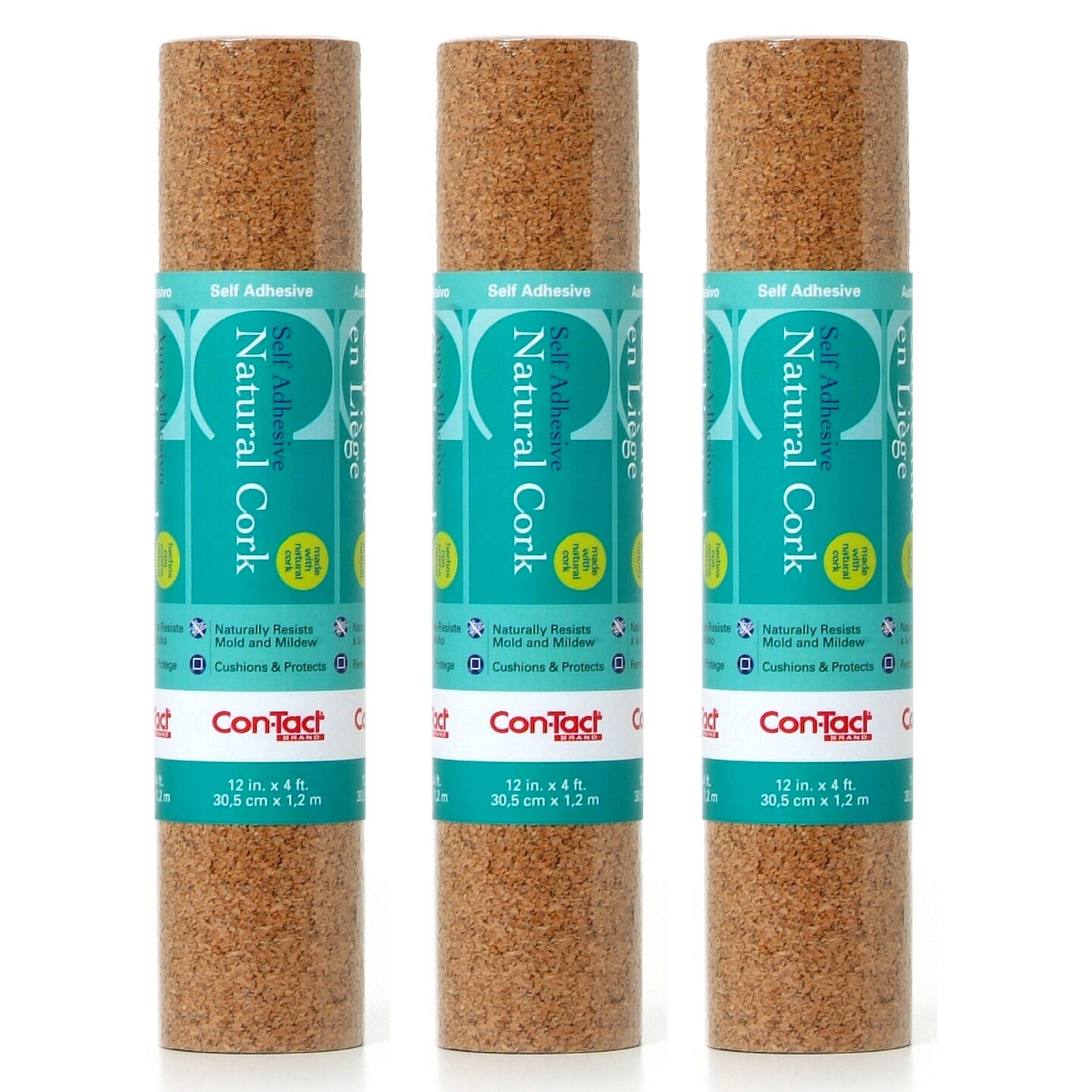 Adhesive Roll, Cork, 12&#x22; x 4&#x27;, Pack of 3
