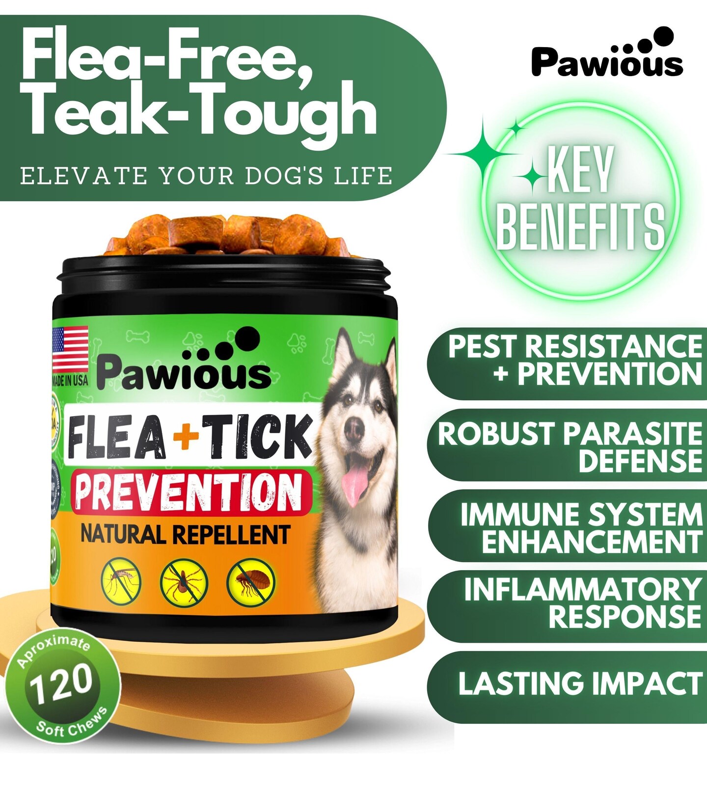 Flea and Tick Prevention for Dogs Chewables Natural Dog Flea and Tick Control Supplement Flea & Tick Chews for Dogs Oral Flea Pills for Dogs Pest Defense All Life Stages Made in USA
