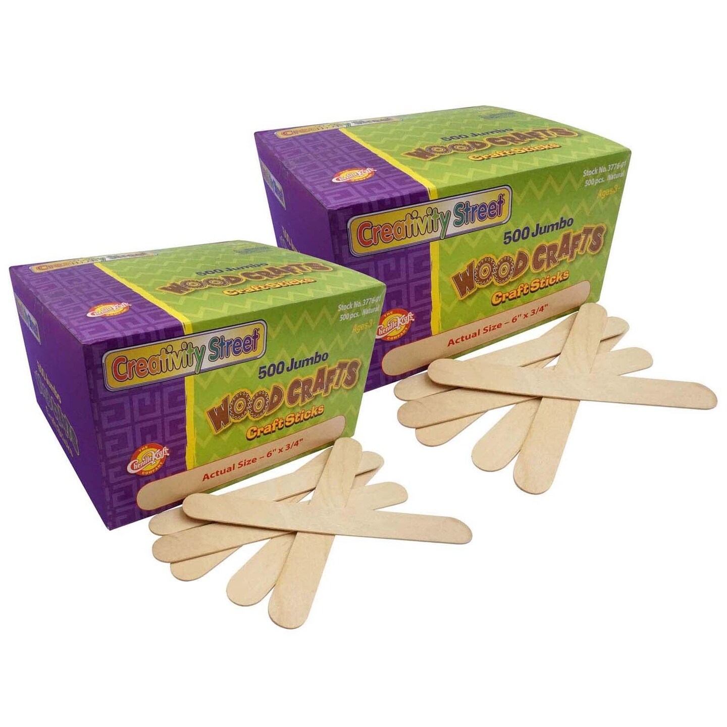 Jumbo Craft Sticks, Natural, 6&#x22; x 0.75&#x22;, 500 Pieces Per Pack, 2 Packs