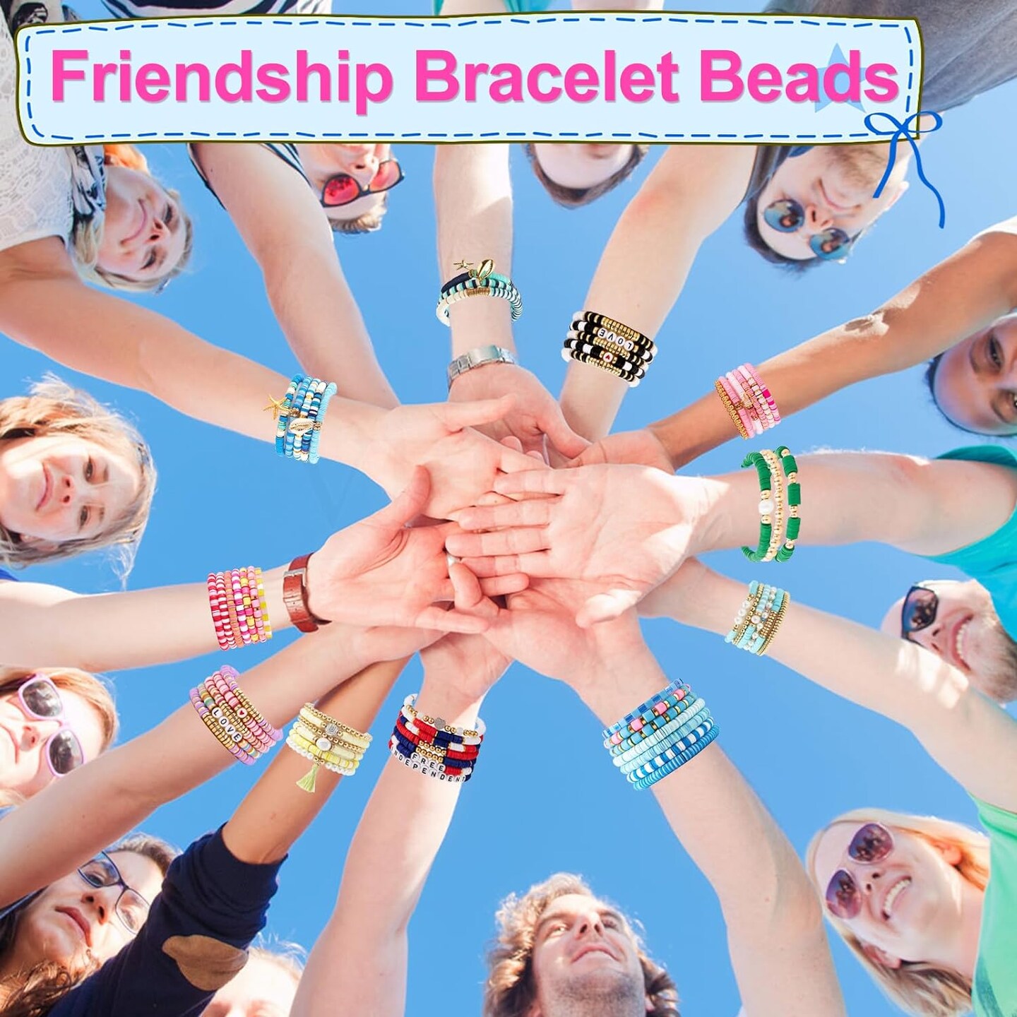 14 Strands Blue Clay Beads Bracelet Making Kit, 5500 Flat Polymer Clay Heishi Beads for Friendship Bracelets Jewelry Making Kit with Letter Pearl Gold Spacer Beads for Girls Women