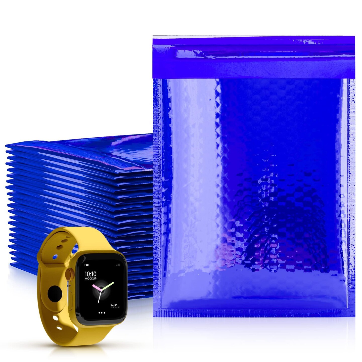 Blue Bubble Mailers 6.5 x 9 Pack of 10 Padded Cushion Mailing Envelopes 6 1/2 x 9 Shipping Bags with Peel and Seal Glamour Blue Metallic Foiled Bag for Mailing Packing