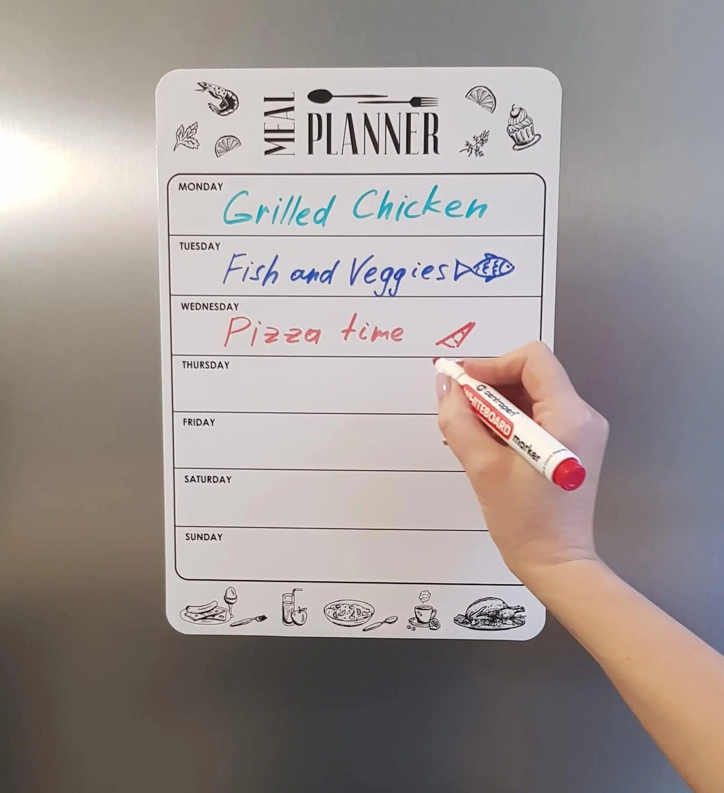Magnetic Meal Planner for Refrigerator Dry Erase A4 Magnet Weekly Menu Board for Fridge Magnetic Menu White Board Fridge Meal Planner Magnet Meal Planner Dry Erase Board