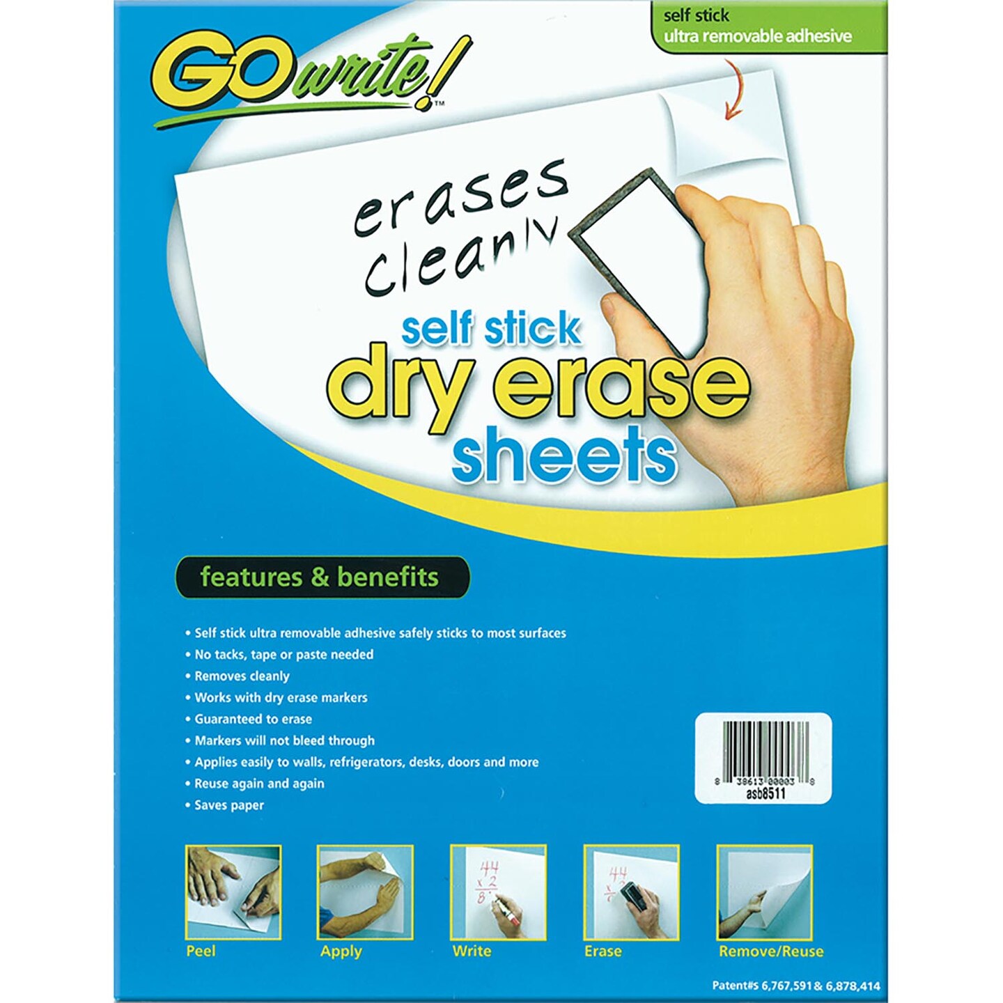 Dry Erase Sheets, Self-Adhesive, White, 8-1/2&#x22; x 11&#x22;, 30 Sheets