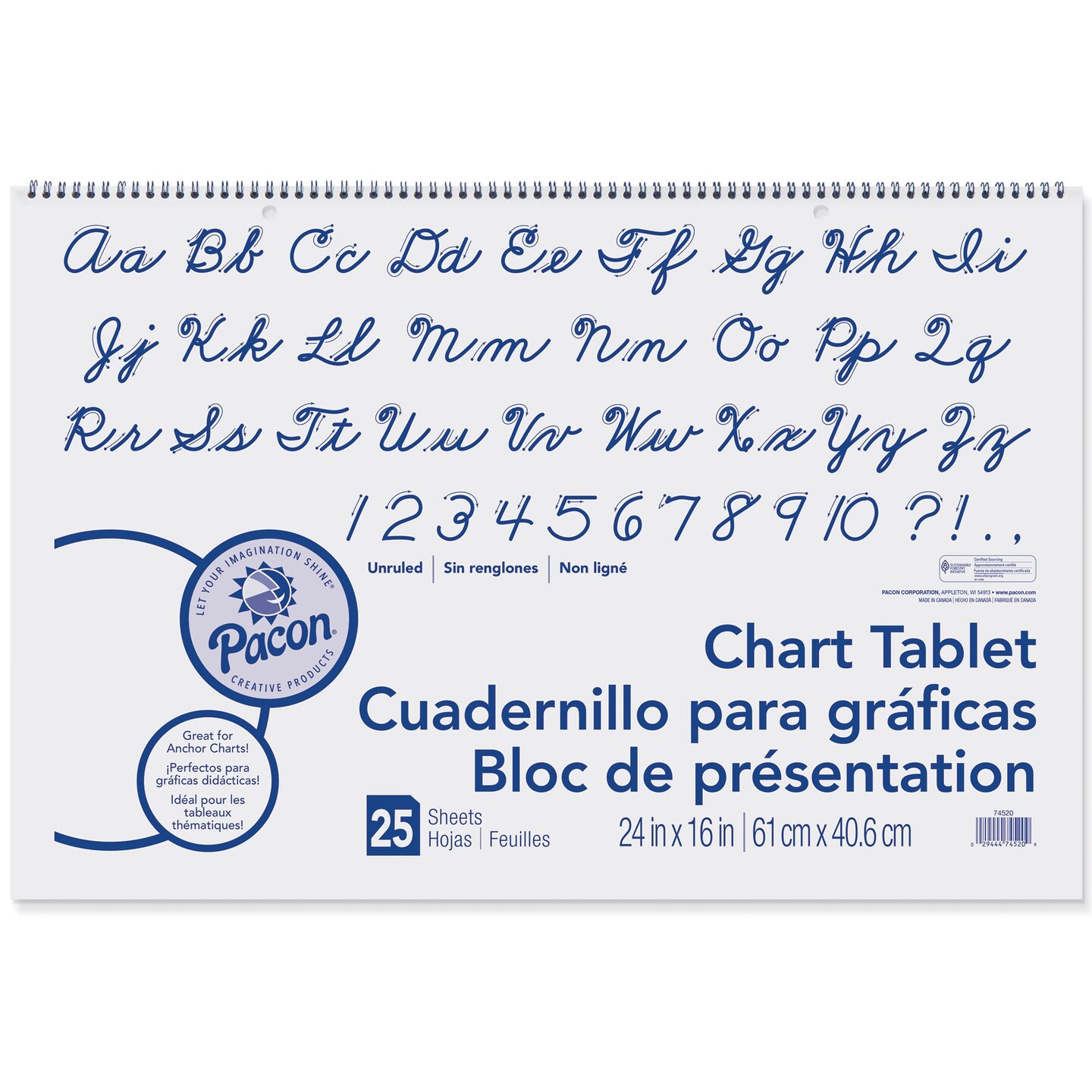 Chart Tablet, Cursive Cover, Unruled 24&#x22; x 16&#x22;, 25 Sheets, 3 Tablets