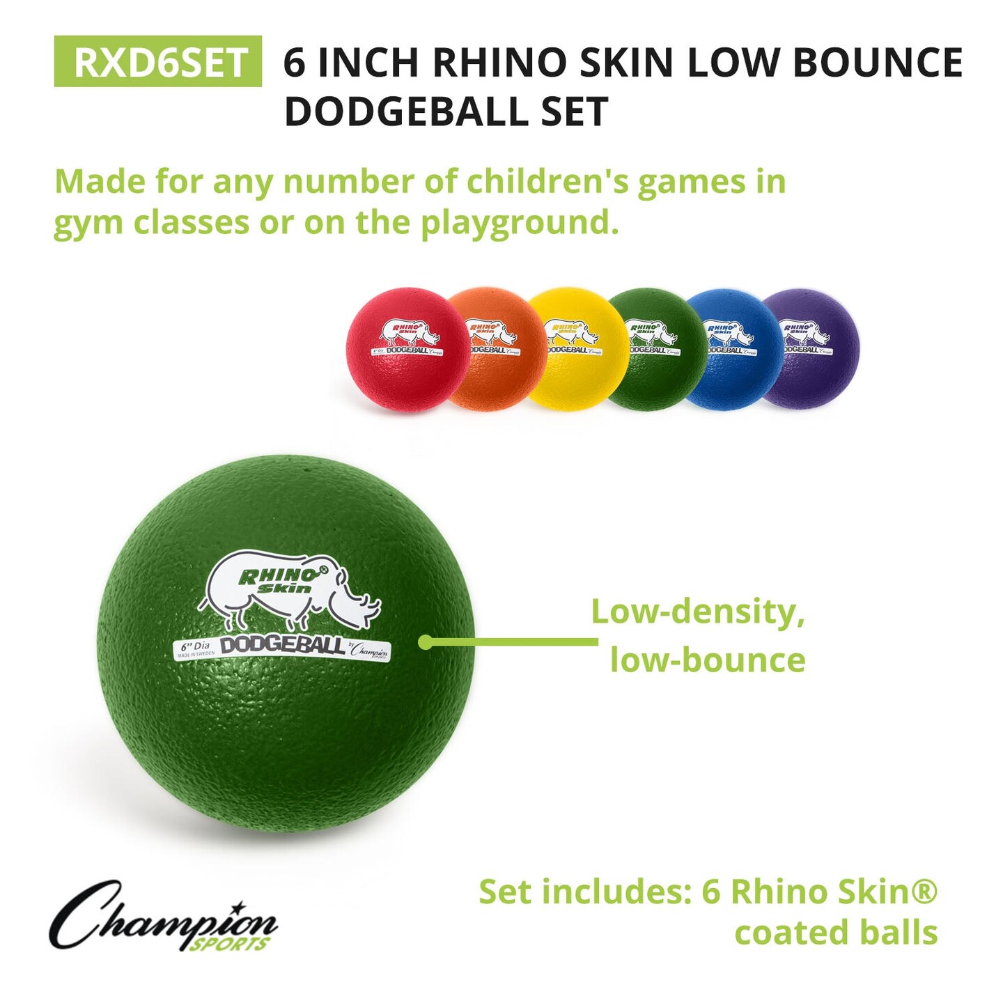 Rhino Skin&#xAE; 6-Inch Low Bounce Dodgeball Set, Assorted Colors, Set of 6