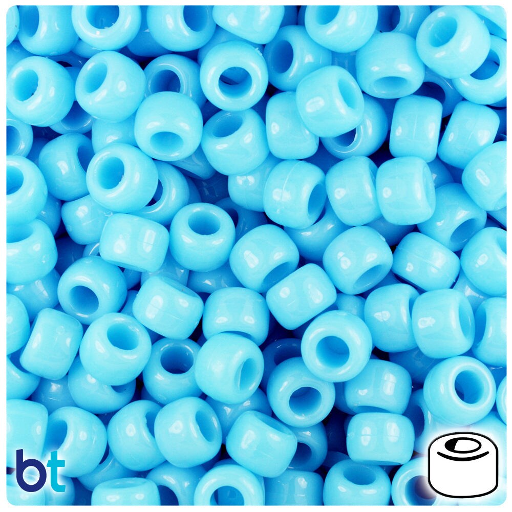 BeadTin Baby Blue Opaque 9mm Barrel Plastic Pony Beads (500pcs)