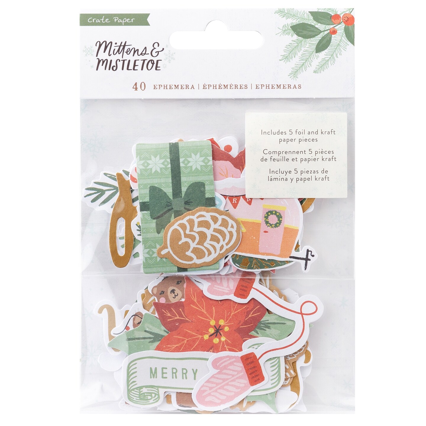 Mittens &#x26; Mistletoe Ephemera Die-Cuts 40/Pkg-Icons W/Gold Foil Accents