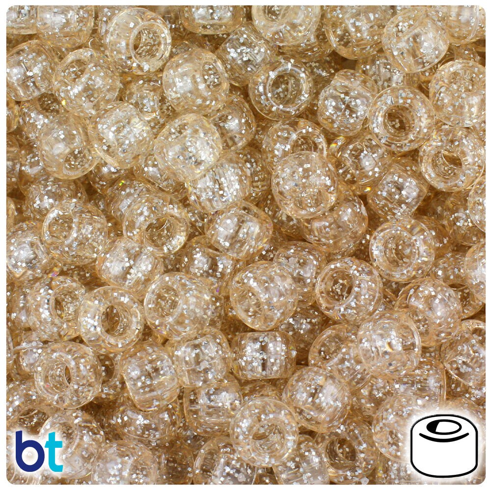 BeadTin Champagne Sparkle 9mm Barrel Plastic Pony Beads (500pcs)