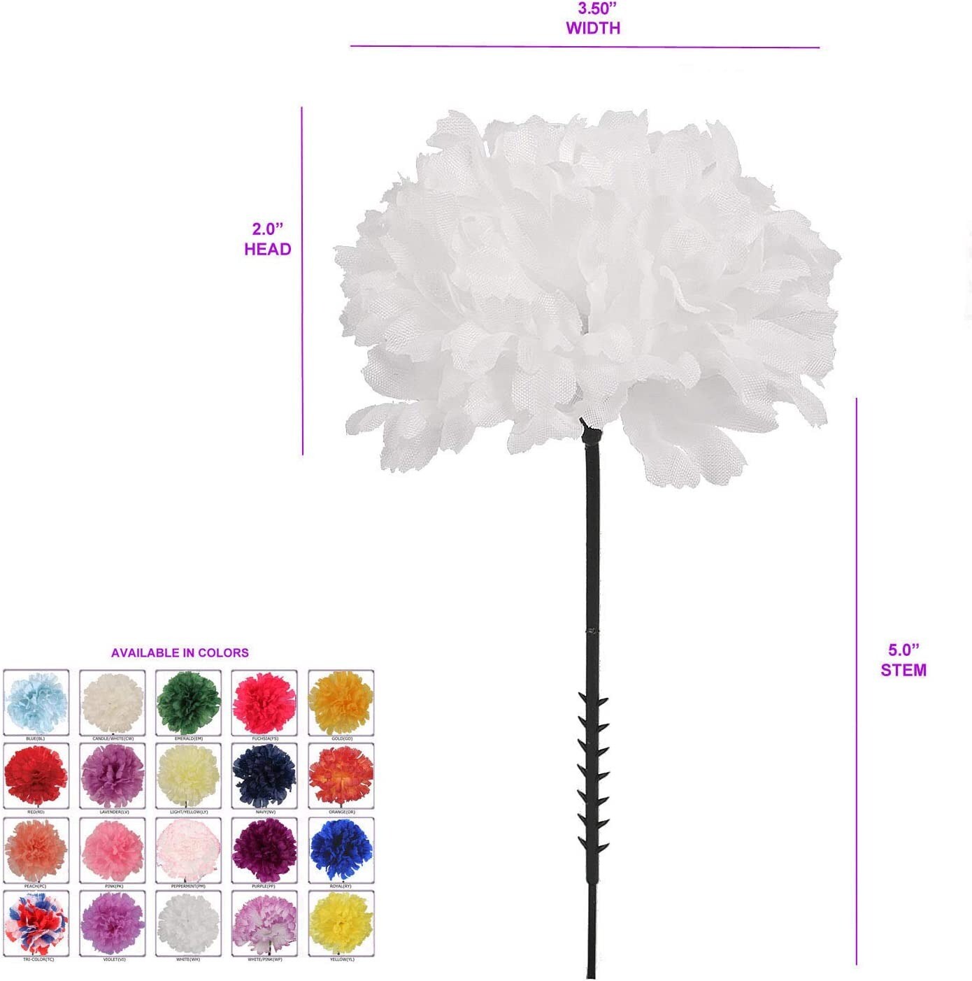 Floral Home White Carnation Flowers, 100-Pack, Artificial Carnation Picks, Silk Fake Carnations, Bulk, for DIY Wedding, Bouquets, Party, &#x26; Event, Home Decor, Floral Home by Artificial Flowers