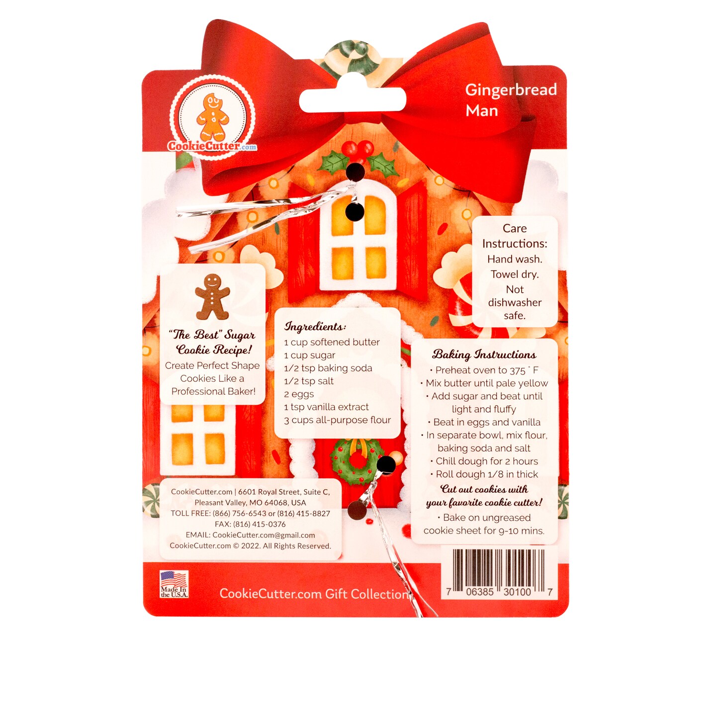 CookieCutter.com Gingerbread Man Cookie Cutters Set 3 Piece, Hang Tag Cookie Recipe Card, Vintage Style Sturdy Brace, Large, Medium, Small, Tin Plate Steel, USA