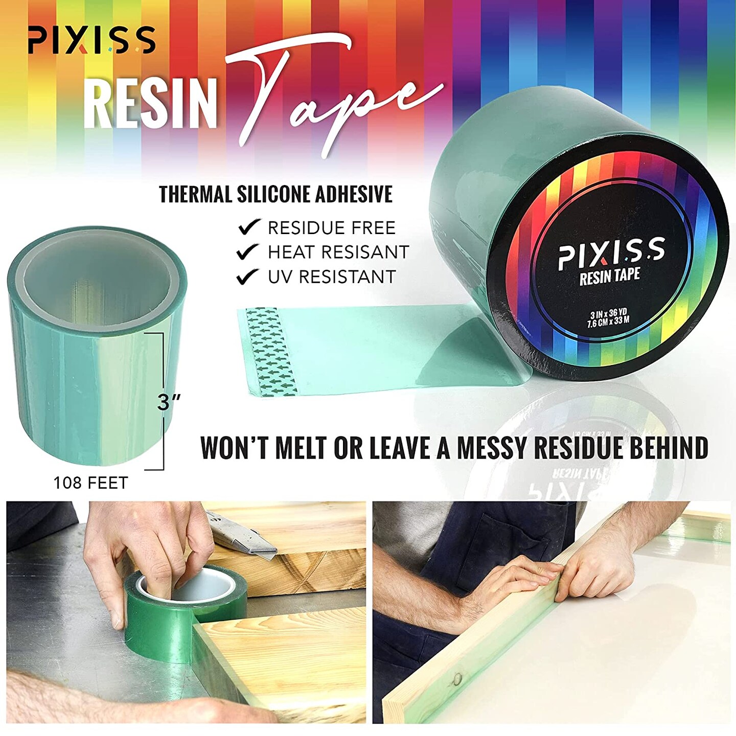 XGNG 50mmx33m Resin Tape Epoxy Resin Tape Long Traceless Craft Tape for  Epoxy Resin Molding Adhesive High Temperature Resistance Easy Peeling Epoxy
