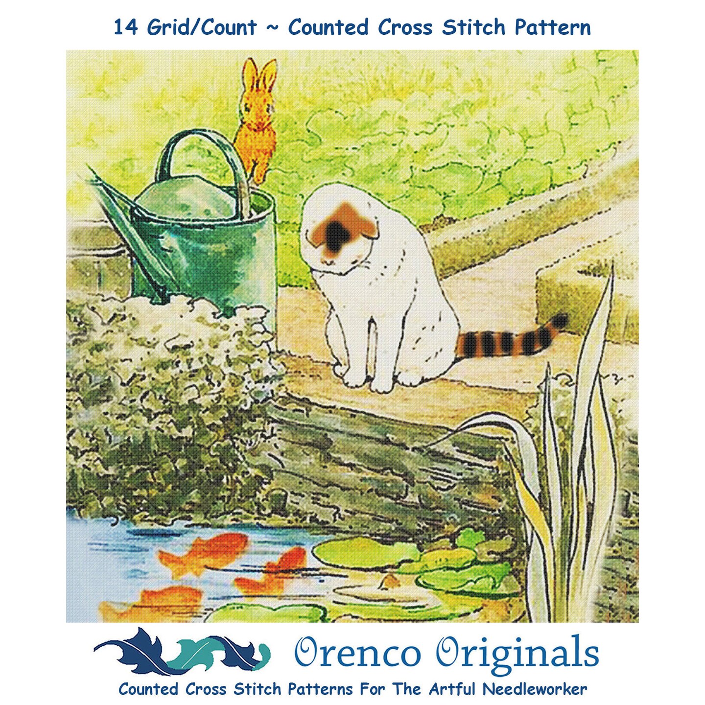 Beatrix Potter Peter Rabbit Cat Goldfish Pond Counted Cross Stitch Pattern
