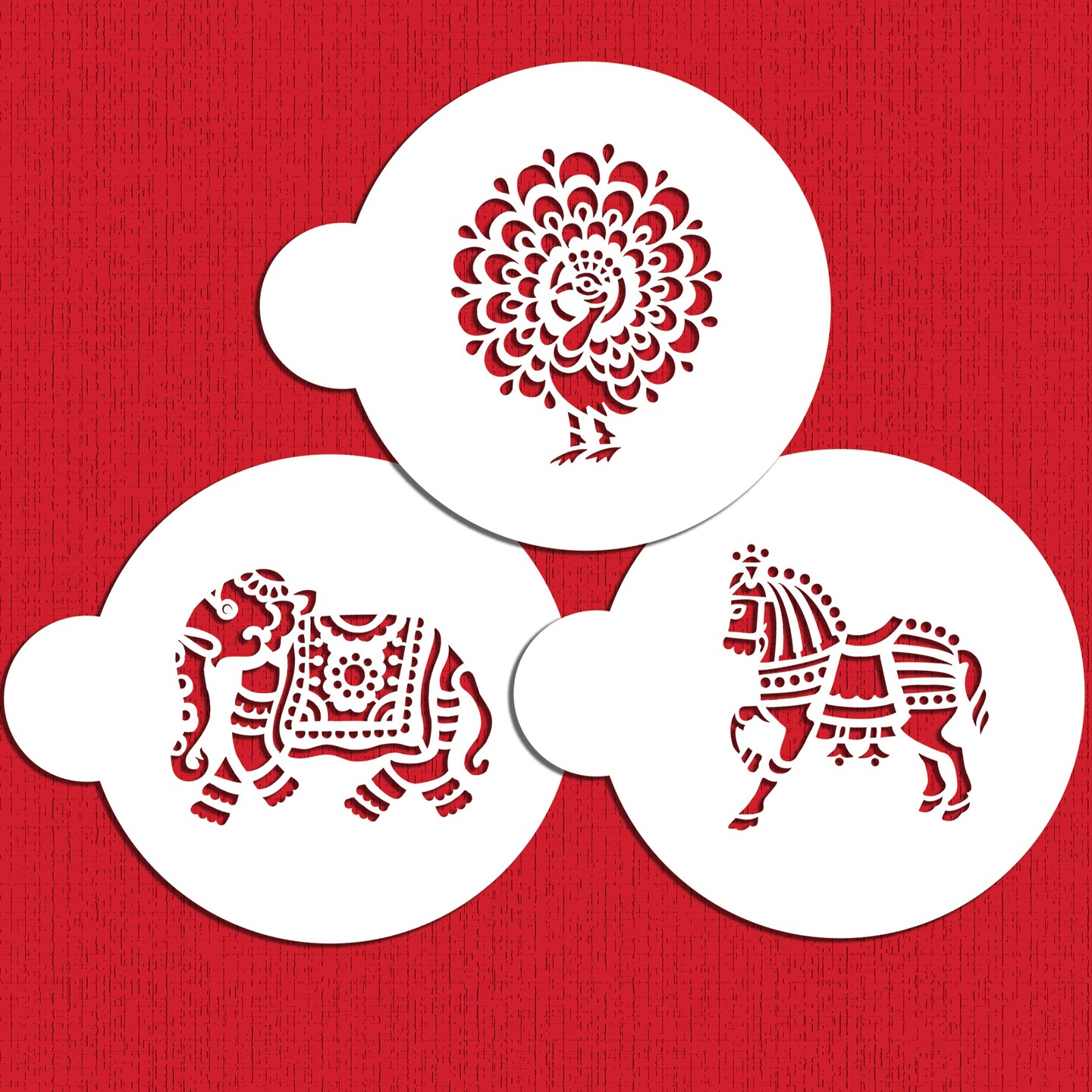 Indian Animals Cookie Stencil Set | C840 by Designer Stencils | Cookie Decorating Tools | Baking Stencils for Royal Icing, Airbrush, Dusting Powder | Reusable Plastic Food Grade Stencil for Cookies | Easy to Use &#x26; Clean Cookie Stencil